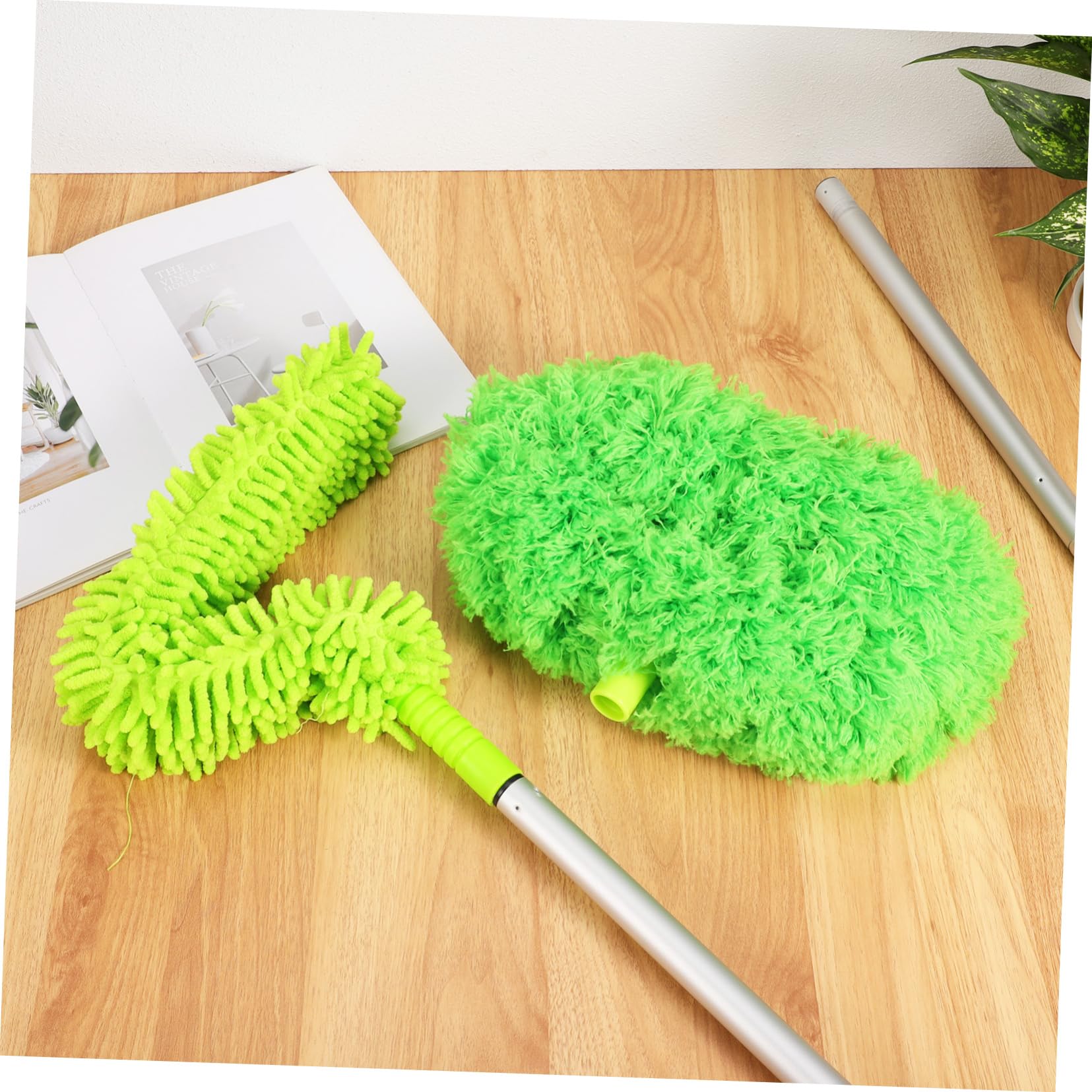 Plumero Extensible para Ventilador de Techo 1 Juego Aluminio Verde | Mango Largo Cabezal Desmontable, Diseño Multifunción, para Muebles y Superficies Altas
