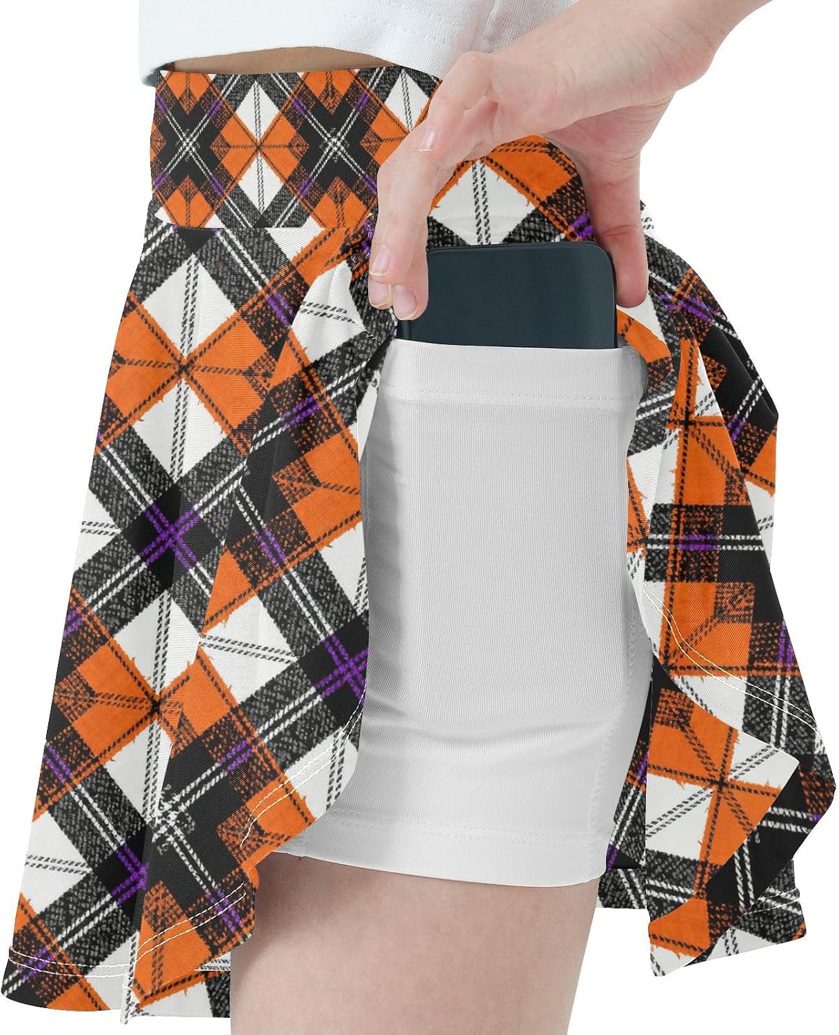 visesunny Halloween Knit-Style Plaid Girl's Golf Skirt Athletic Tennis Skort Sport Activewear with Double Layer Pockets