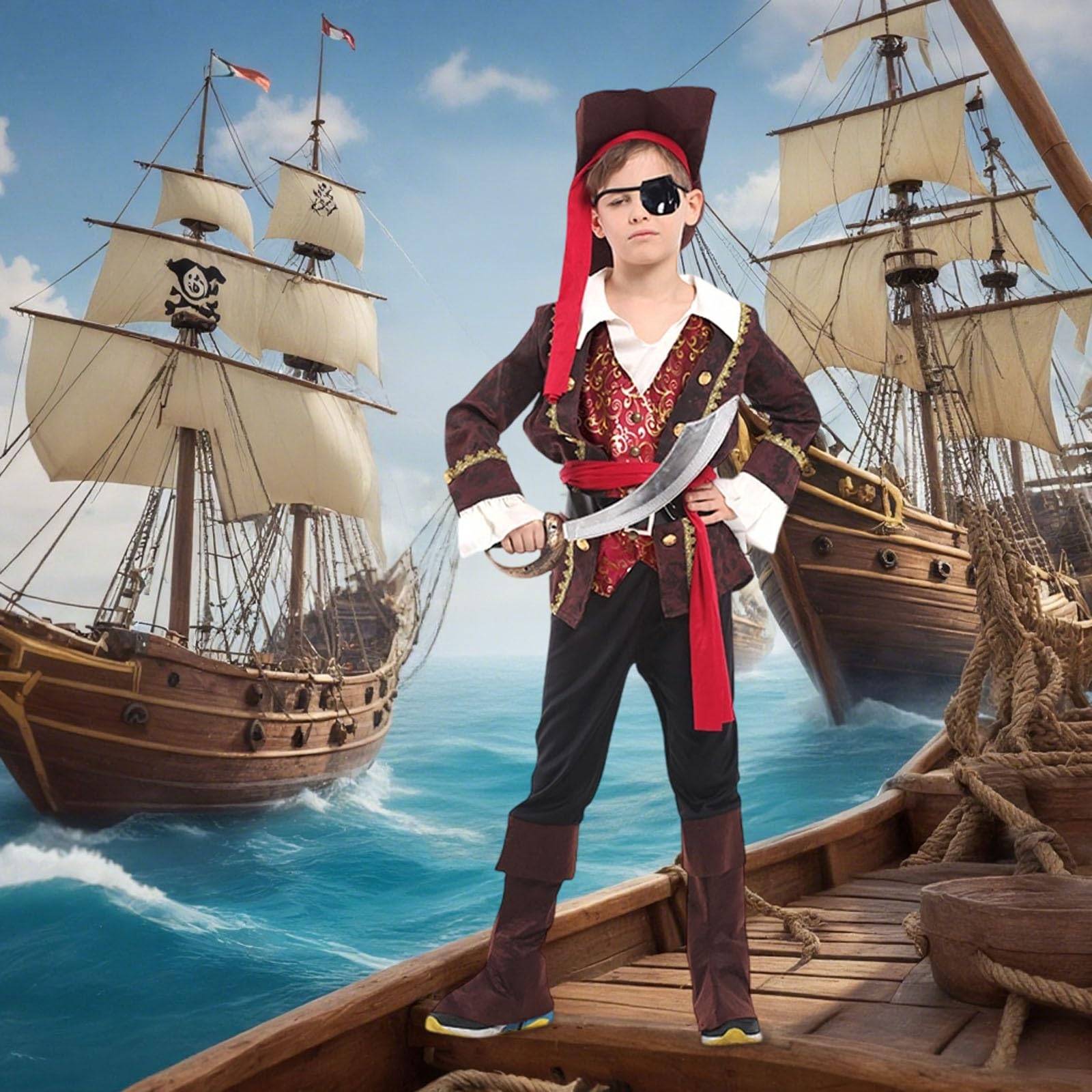 Piratenkostum Kinder Piraten-Zubehor Piraten Deko Kindergeburtstag - Rollenspielkostume Karneval Kostüm Kinderkostüme Halloween Kostom Faschingskostüme fur Kinder Jungen