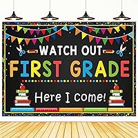 Vista 1 de Cartel de bienvenida al primer grado de 5.9 x 3.6 pies para el regreso a la escuela, telón de fondo de 1er grado "Here I Come First Day of School