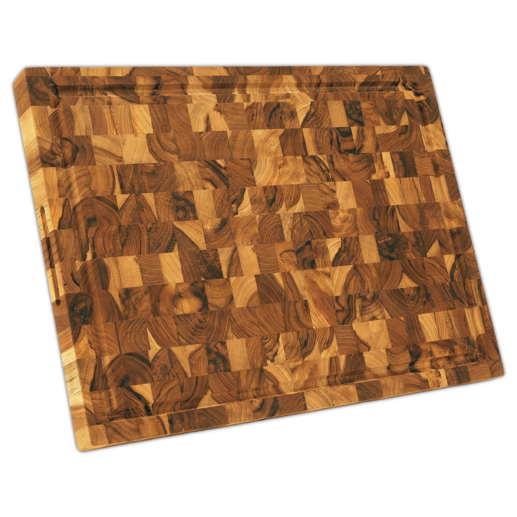 Thick End Grain Cutting Board Made of Natural Teak Wood Juice Groove