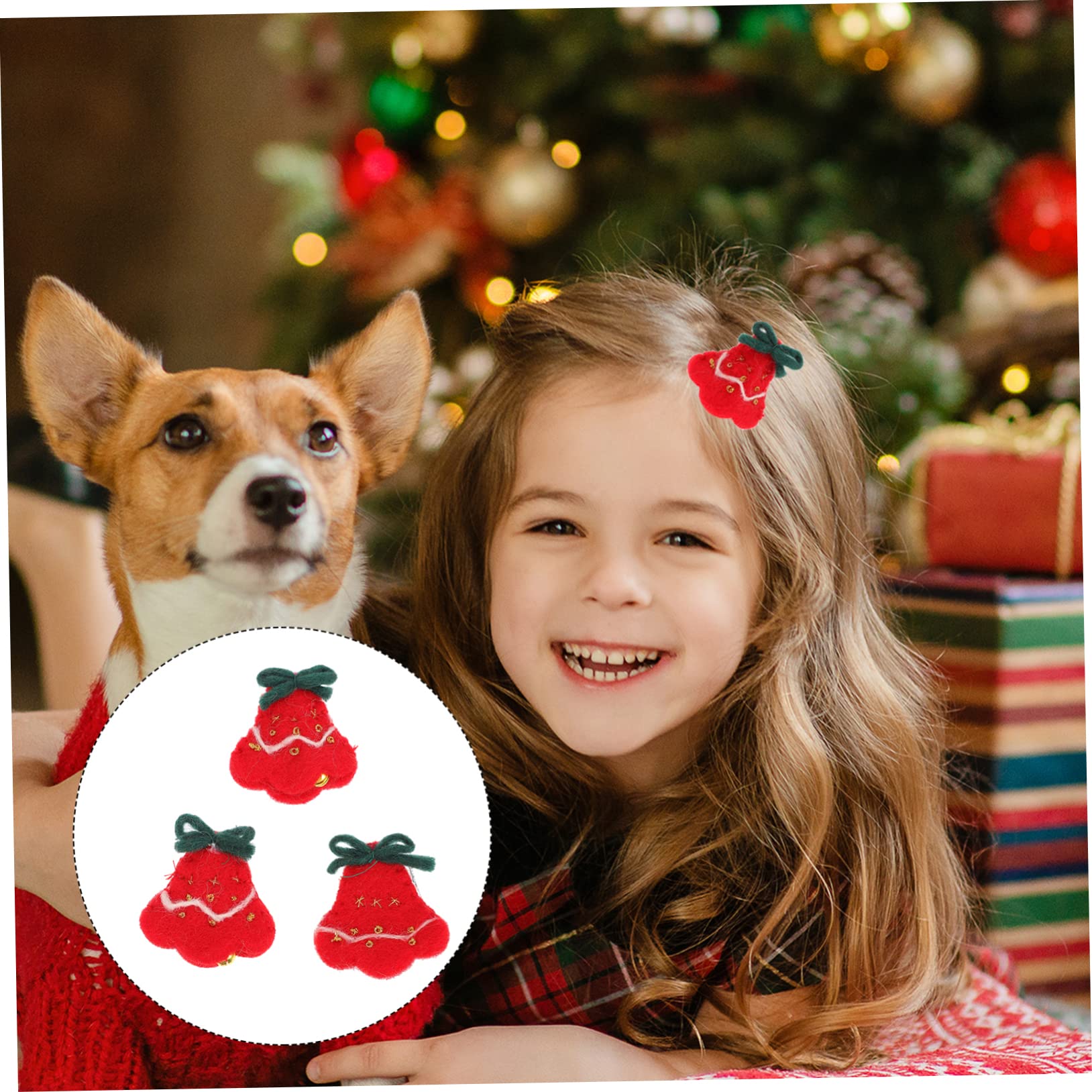 PHENOFICE 3pcs Bell Shape Applique Christmas Patches Felt Decoration for Xmas Tree Christmas Accessories