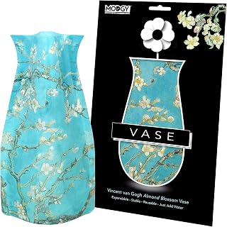 MODGY Expandable Flower Vase Plastic Decorative Modern Vases for Flowers Centerpieces Dining Table Decor Living Room Bathroom Wedding Office, Van Gogh Almond Blossom