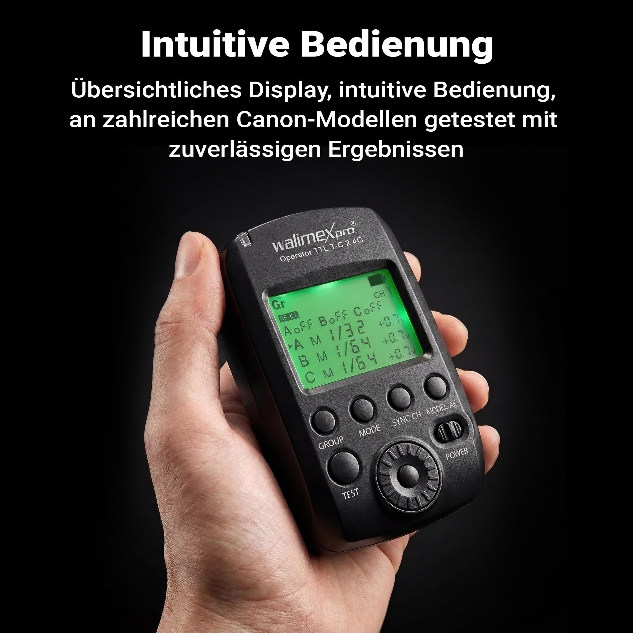 Walimex pro Operator TTL T-C kompatibel mit Canon Kamera, Funk Fernbedienung Auslöser für Newcomer, Emerger, Campaigner, Stager und Mover 200/400 TTL, Transmitter