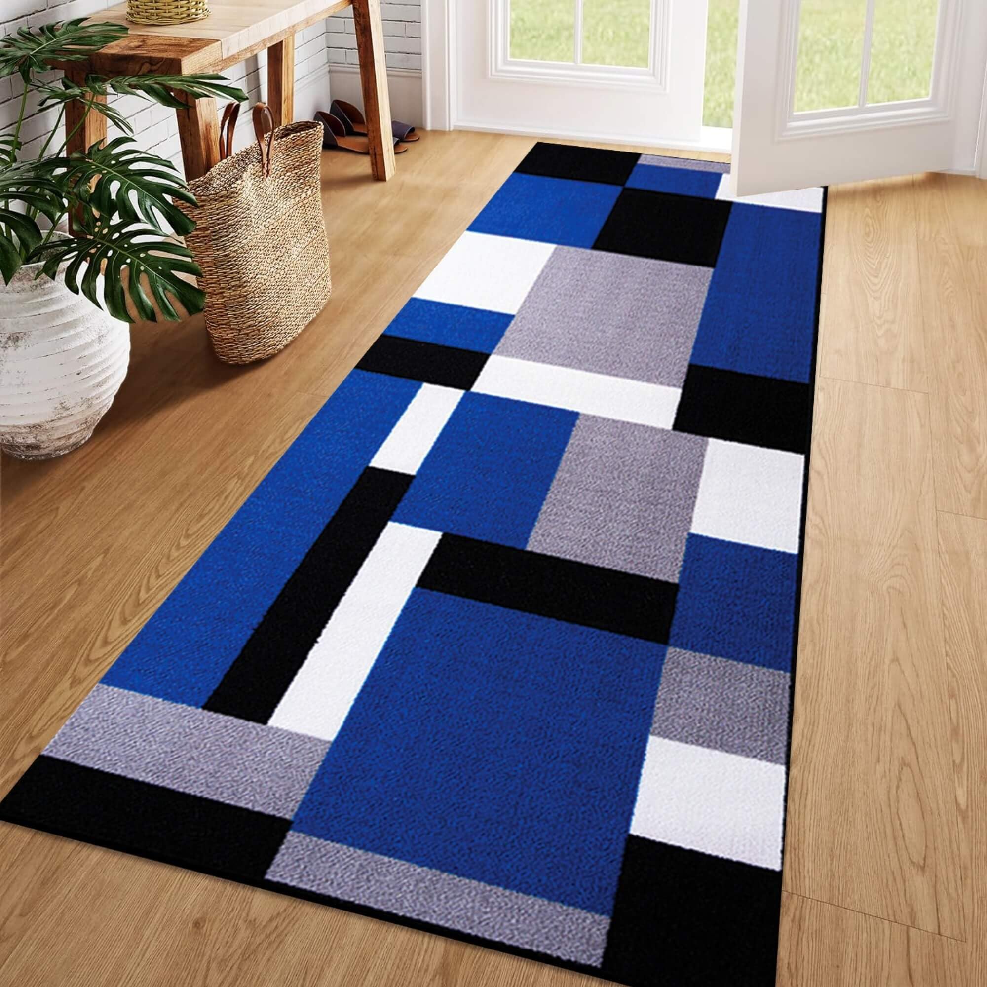Fit Even Kilas Runner Rug – Washable Hallway Carpet Runners, Non-Slip Floor Mats for Kitchen, Living Room, Corridor, Entryway, Door Entrances (Blue Black, 80 x 300 cm) — image 1
