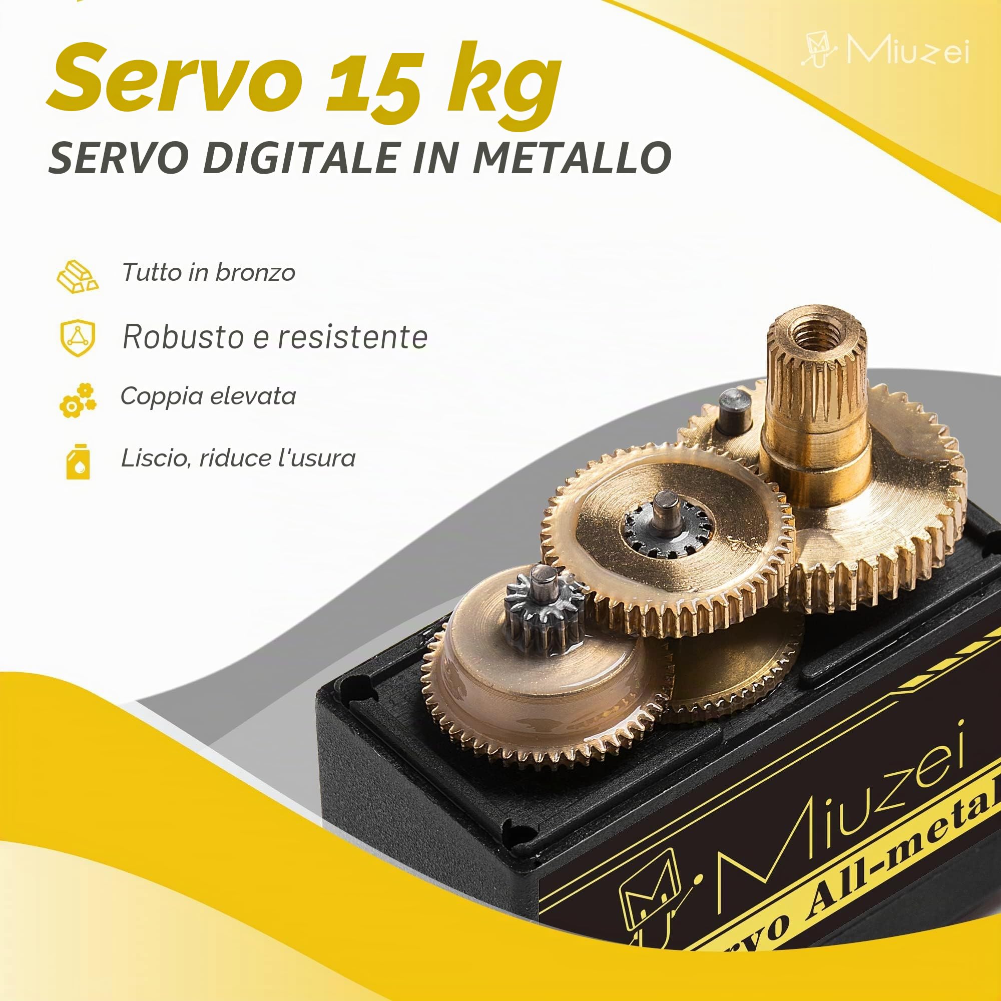 Miuzei Servo Motore Digitale 15 kg Servomotore Pieno Rame Metallo Cambio per Arduino Micro Servo Motori 180° per Auto Servocomando RC 1/10 1/8 Aereo Barca Robot Elicottero