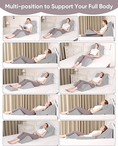 Miniatura 6 de Lossey Juego de 4 almohadas ortopédicas de cuña para dormir, almohadas de cuña ajustables para después de la cirugía, almohadas de cuña de espuma