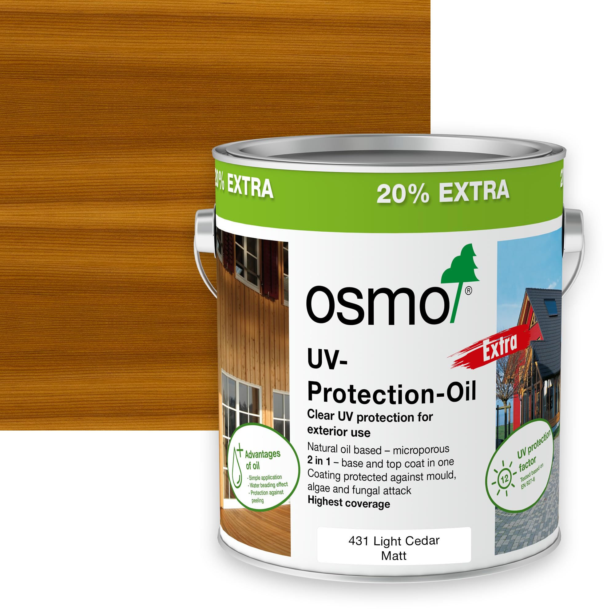 Osmo 431 Light Cedar Uv Protection Oil Extra, Exterior Wood Finish, Tinted, 3L (Matt, )