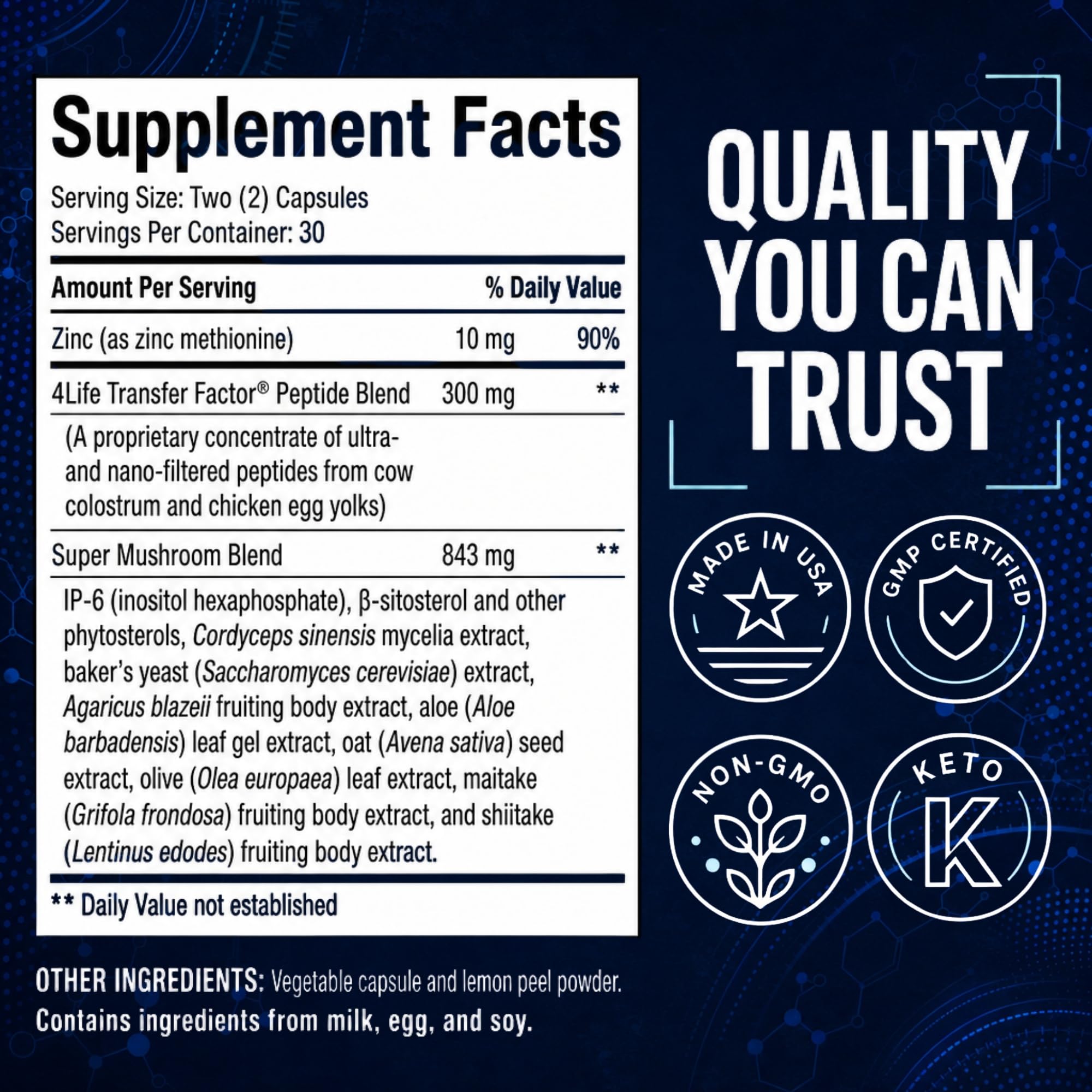 4Life Transfer Factor Plus Zinc Immune Support with Mushrooms, 60 Capsules — Amazon image 4