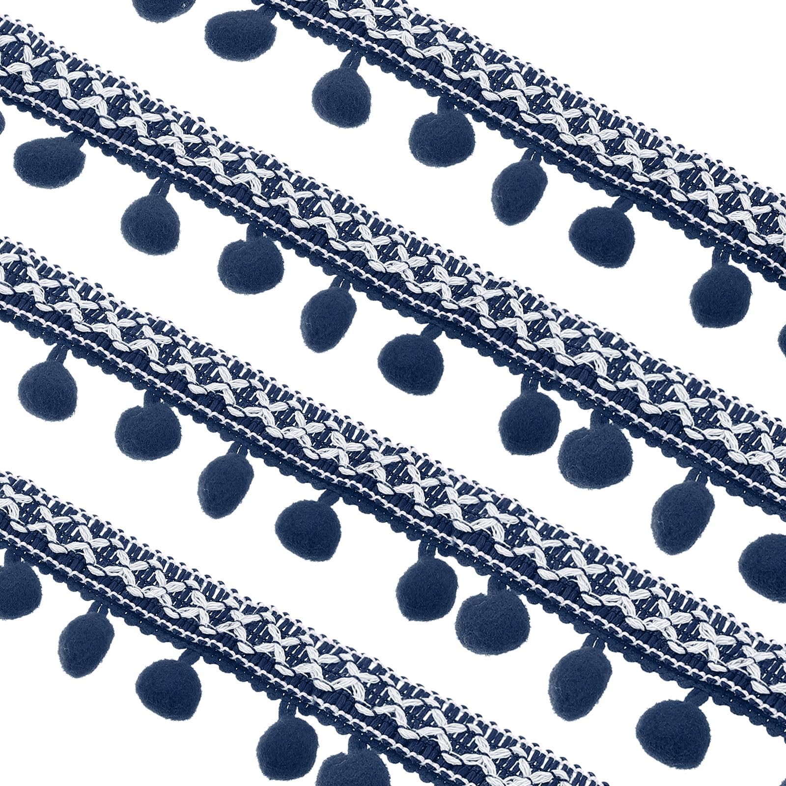 Ruban brodé à pompons bleu foncé en polyester de 18,1m pour mercerie et couture