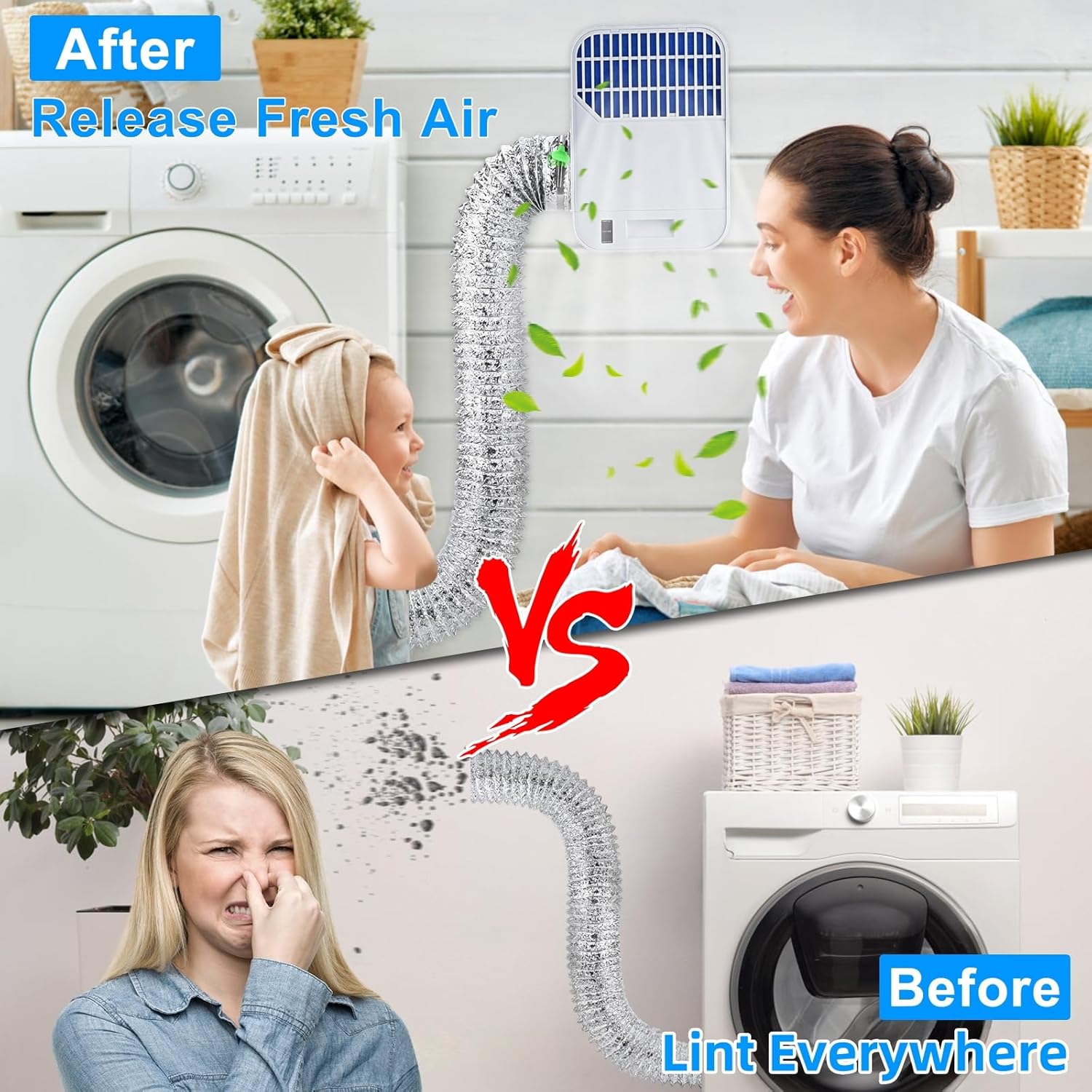 2025 New Upgraded Indoor Dryer Vent Kit, 3-in-1 Dryer Lint Trap with 6 Polyester Filter&10ft Dryer Vent Hose,Enhanced Air Quality,Energy Efficient Water Drawer System for Electric Clothes Dryer