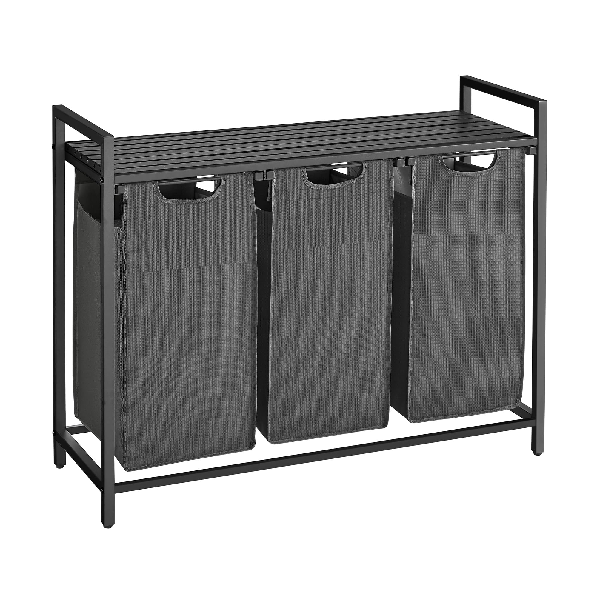 VASAGLE Laundry Hamper, Laundry Basket, Laundry Sorter with 3 Pull-Out and Removable Bags, Shelf, Metal Frame, 3 x 10.6 Gallons (40 L), 36.4 x 13 x 28.4 Inches, Slate Gray and Charcoal Gray UBLH301G01