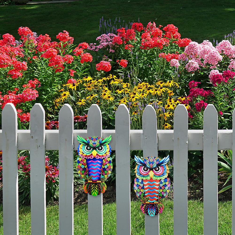AOOSU Decorazione Artistica da Parete in Metallo, 2pcs Ferro Battuto da Appendere, Decorazioni da Appendere All'Interno per Esterni, per Giardino, Camera da Letto, Soggiorno, Balcone (Gufo