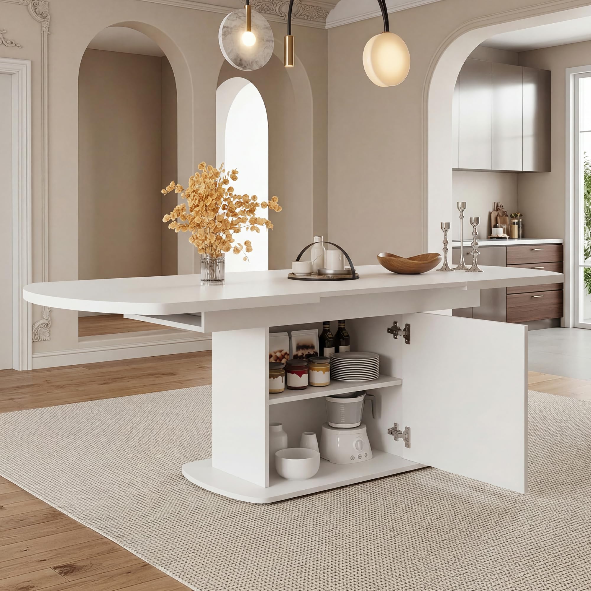 Generisch Tavolo da pranzo ovale allungabile, 140-200 x 80 x 75 cm, bianco