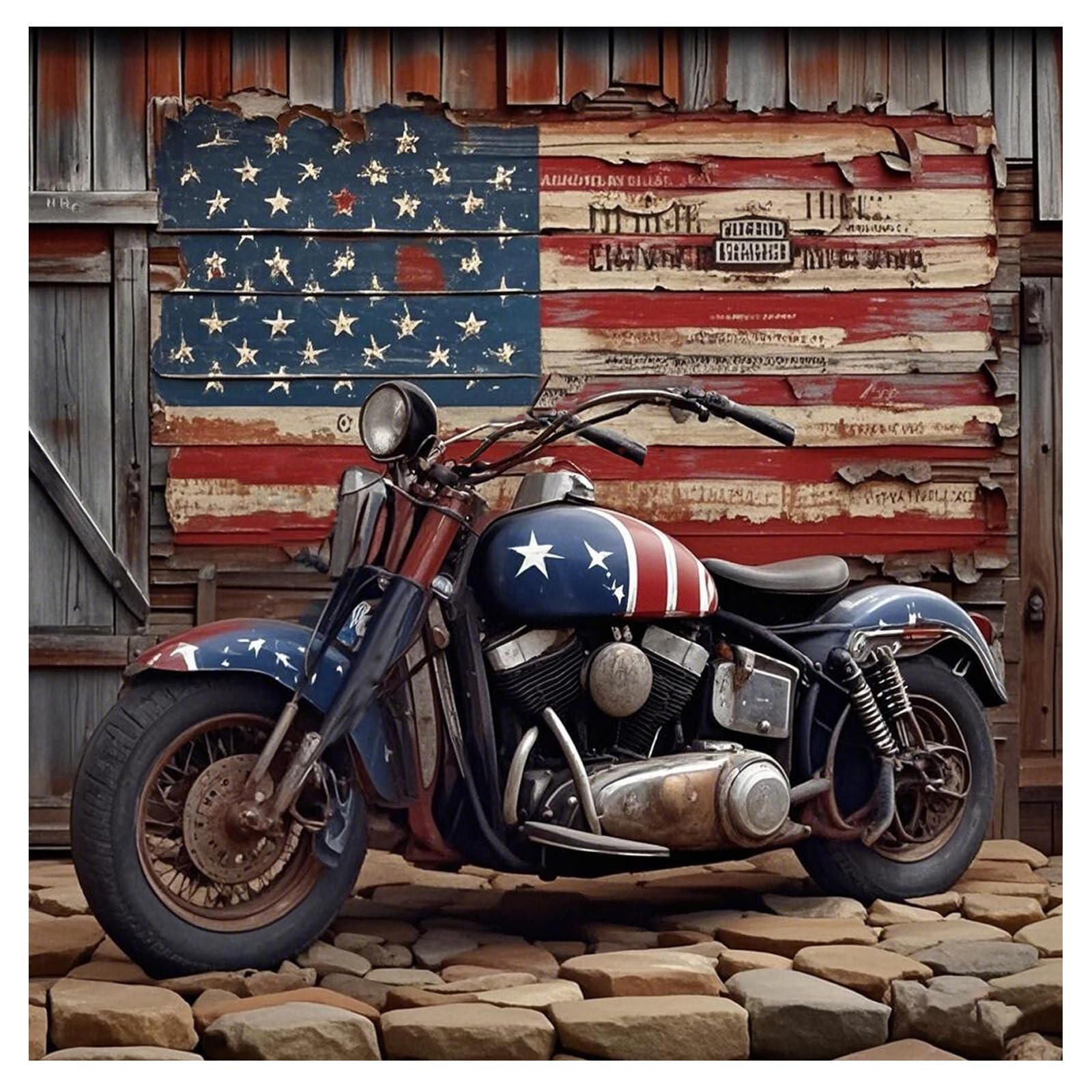 American Motorcycle Diamond Art Kits,5D Diamond Painting Kits for Adults Beginners,Round Full Drill gem painting Diamond Dot Kits American Flag Crafts