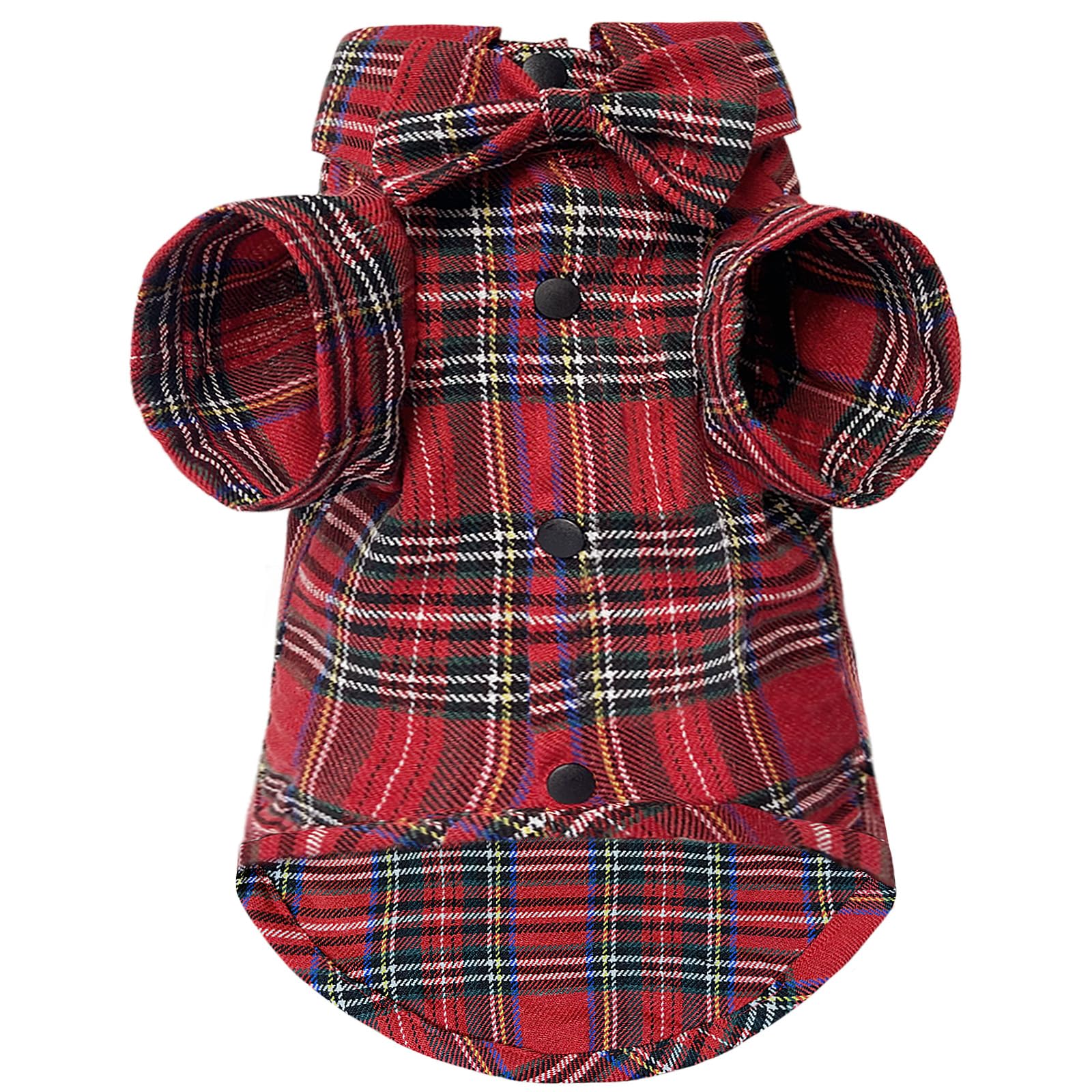 Plaid Dog Shirt,Soft Casual Pet Shirt Clothes, Dog Cotton Shirt with Bow Tie for Wedding,Christmas Costumes (Red&Green, Medium) โ image 1