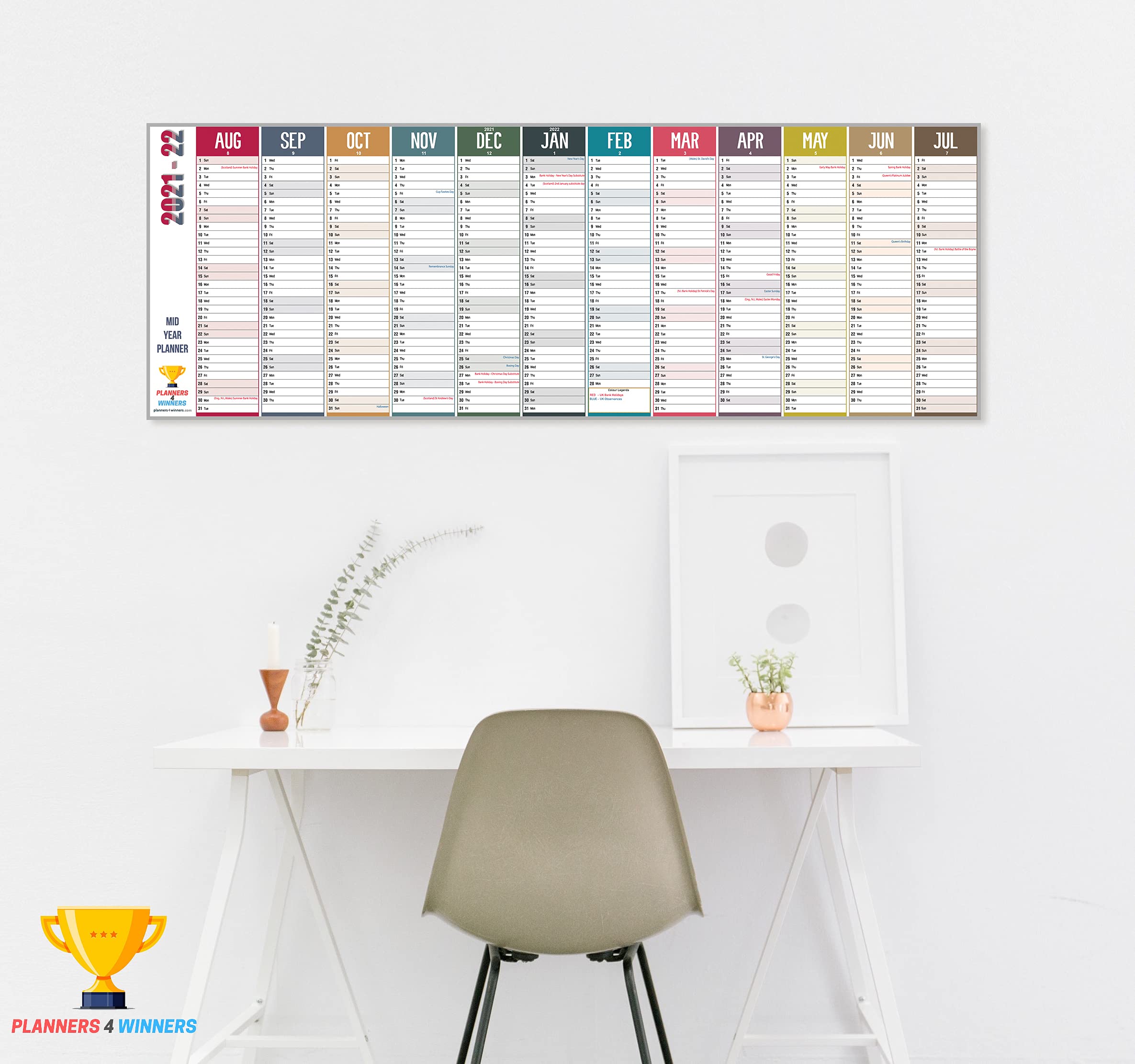 Mid Year / Academic Year Wall Planner 2021/2022 Extra Wide Size