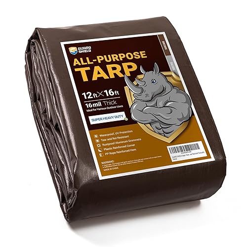 GUARD SHIELD Super Heavy Duty Brown/Silver Ploy Tarp Cover 12x16