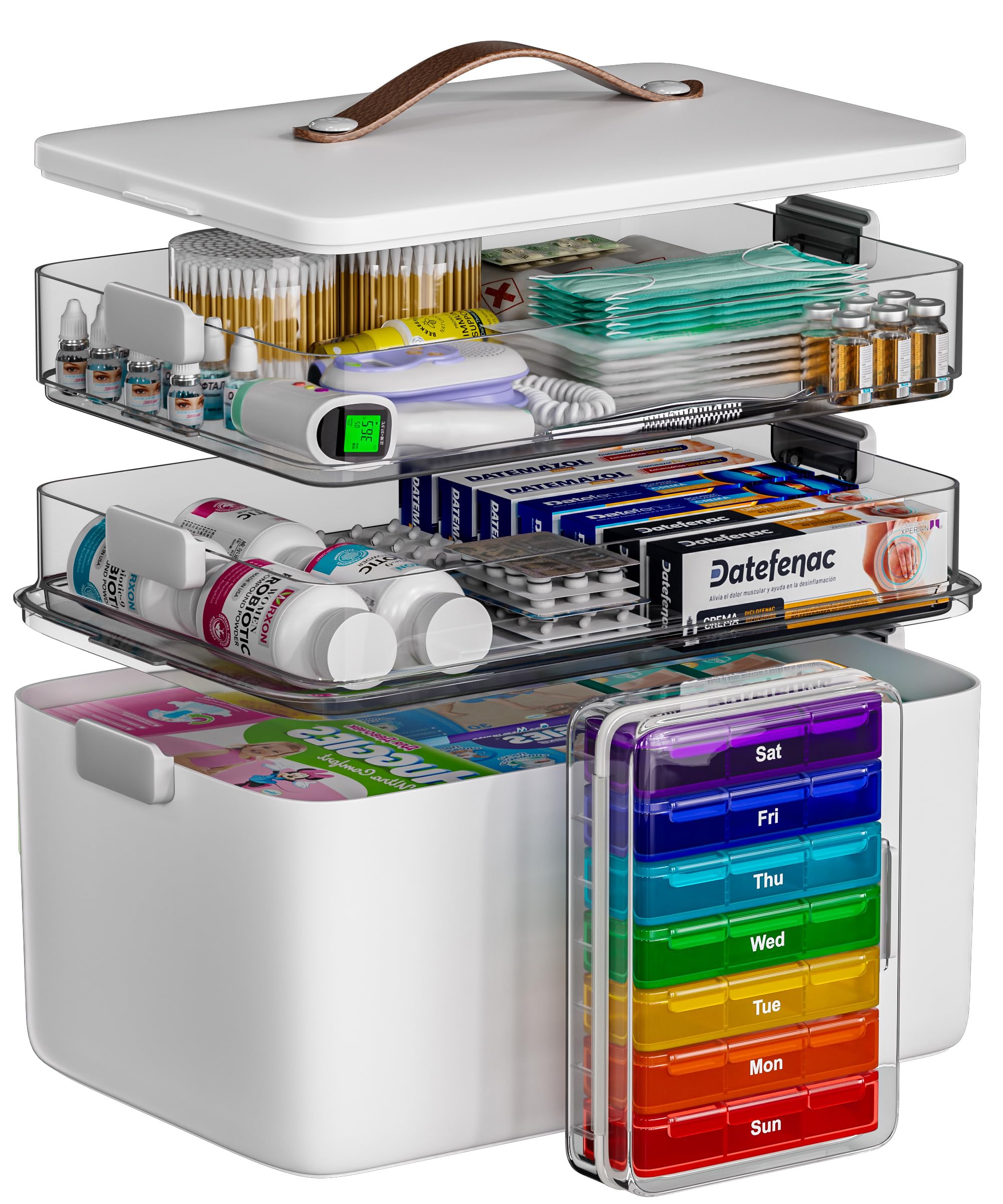 Photo 1 of CTIME 3-Tier Medicine Organizer with Pill Case - Portable Pill Case & Empty First Aid Kit for Home, Travel, RV, School, Dorm, Ideal Elderly, Father Gift