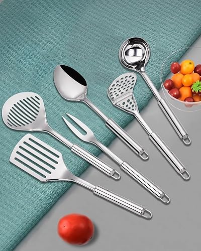 Miniatura 2 de EUIRIO Juego de 7 utensilios de cocina de acero inoxidable con soporte, utensilios de cocina, utensilios de cocina, resistentes al calor,