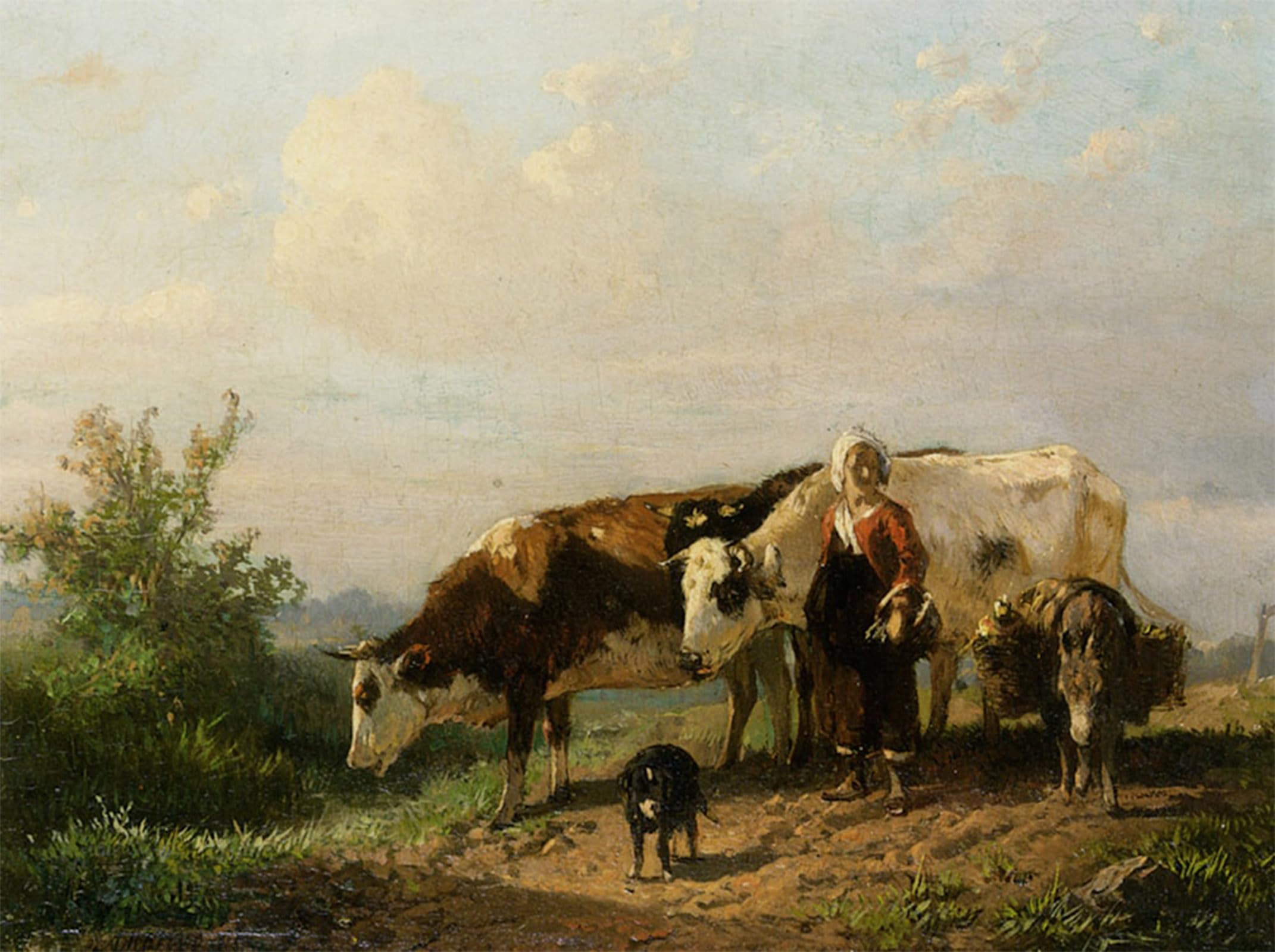 SERENDIPITP Vintage Picture Print on Canvas Wall Art Poster the Cowherdess by Anton Mauve Artwork Print Poster for Wall Decor 60x90cm