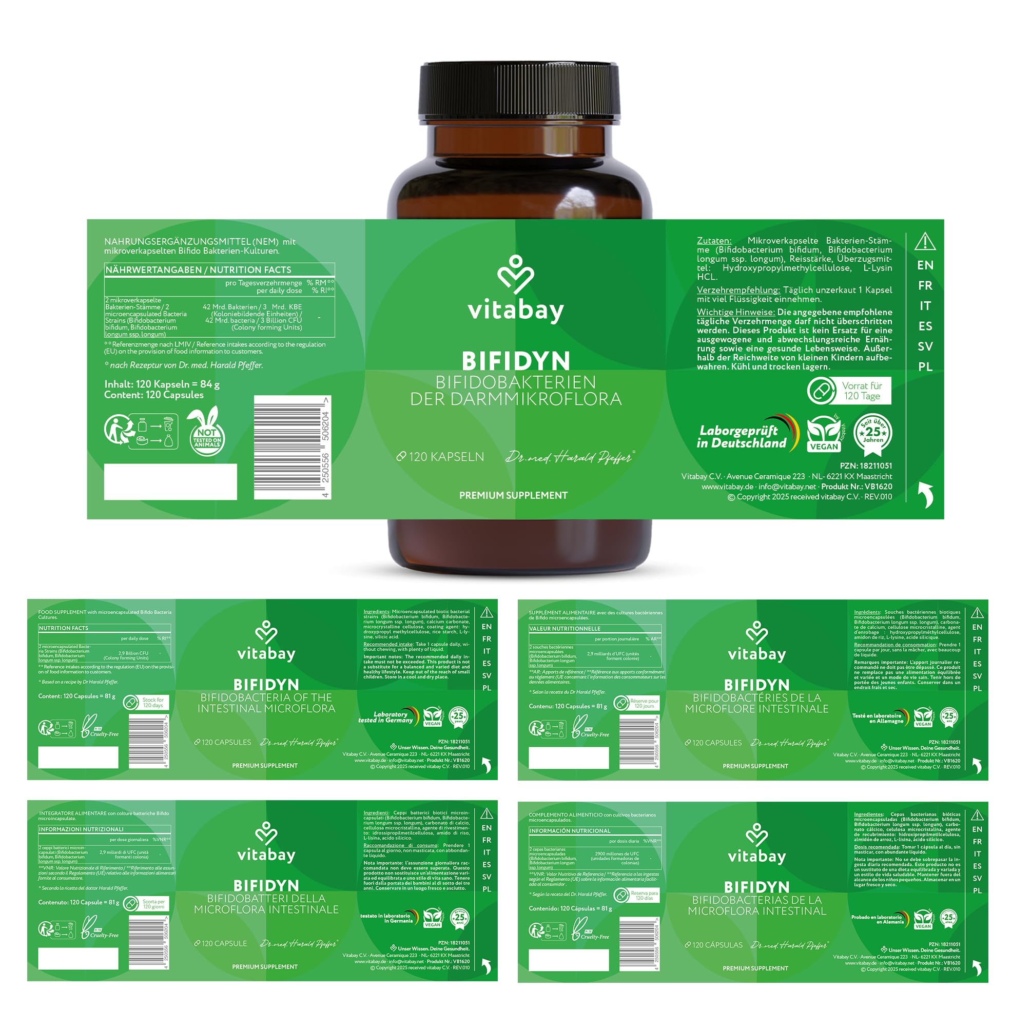 Vitabay Bifidyn – Bifidobakterien-Kulturen – 360 vegane Kapseln (3er Set)