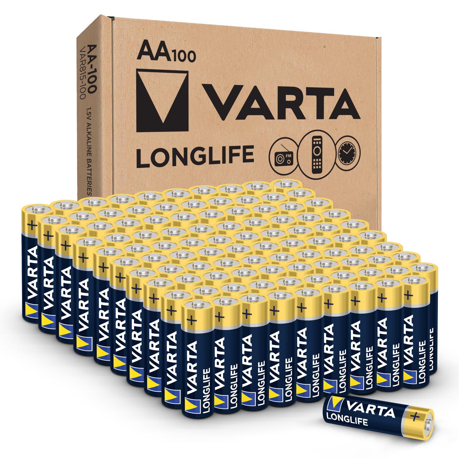 Varta Longlife AA Batteries 100 Pack Alkaline Double A Battery