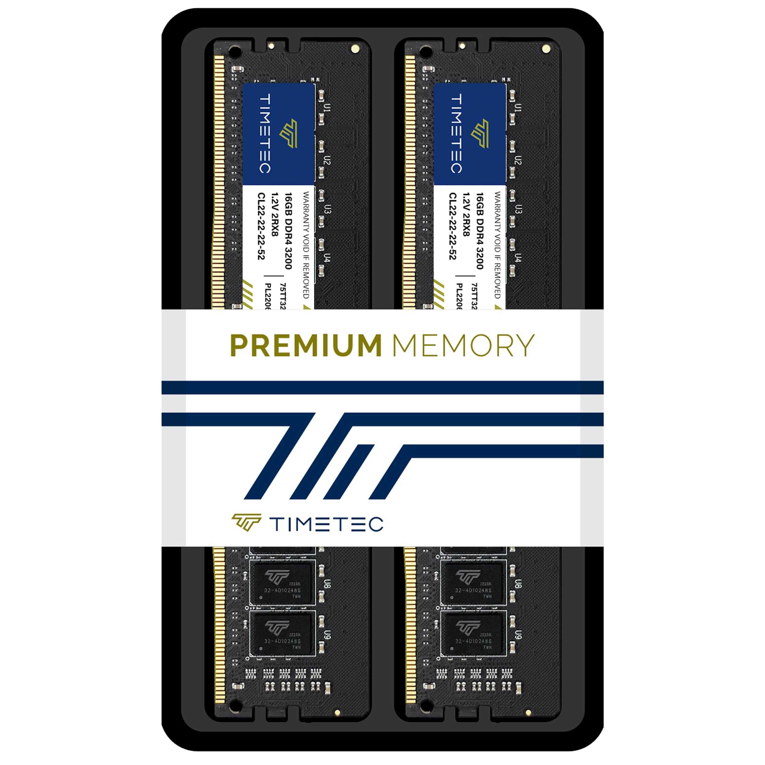 Timetec Premium zestaw 32 GB (2 x 16 GB) DDR4 3200 MHz (lub 2933 MHz lub 2666 MHz) PC4-25600 CL22 1,2 V bez ECC niebuforowany 2Rx8 Dual Rank 288-pinowy UDIMM komputer stacjonarny pamięć RAM moduł