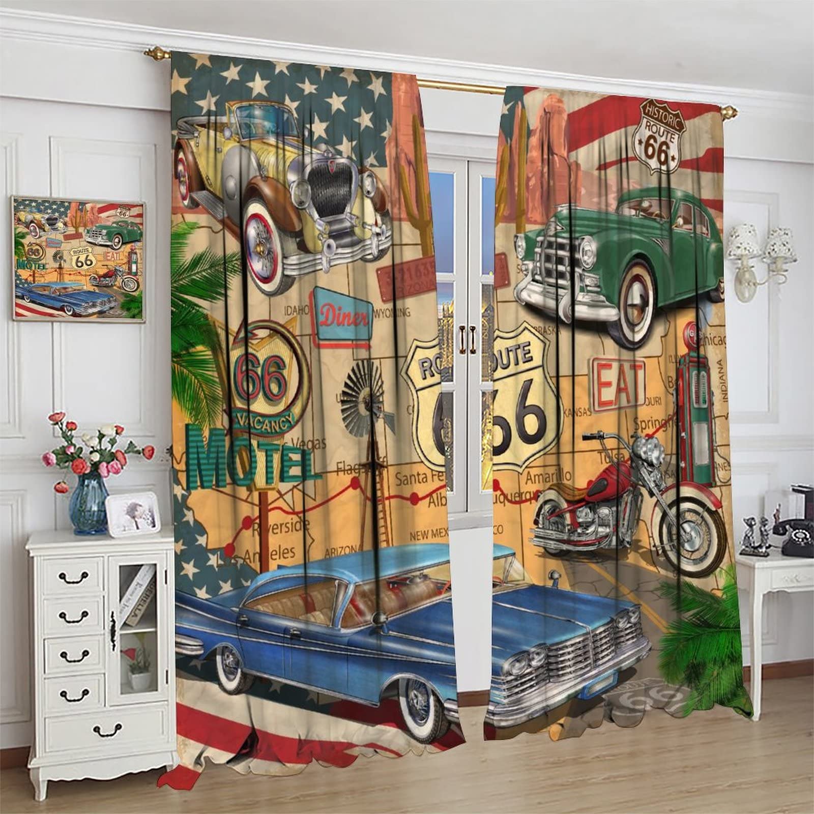 Amazon｜GoDazzling アンティークカー遮光カーテン 窓 オールド