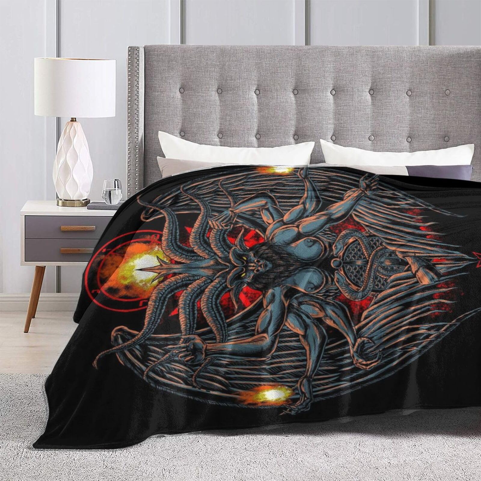 Coperta con motivo Baphomet: coperta in velluto occulto con sigillo