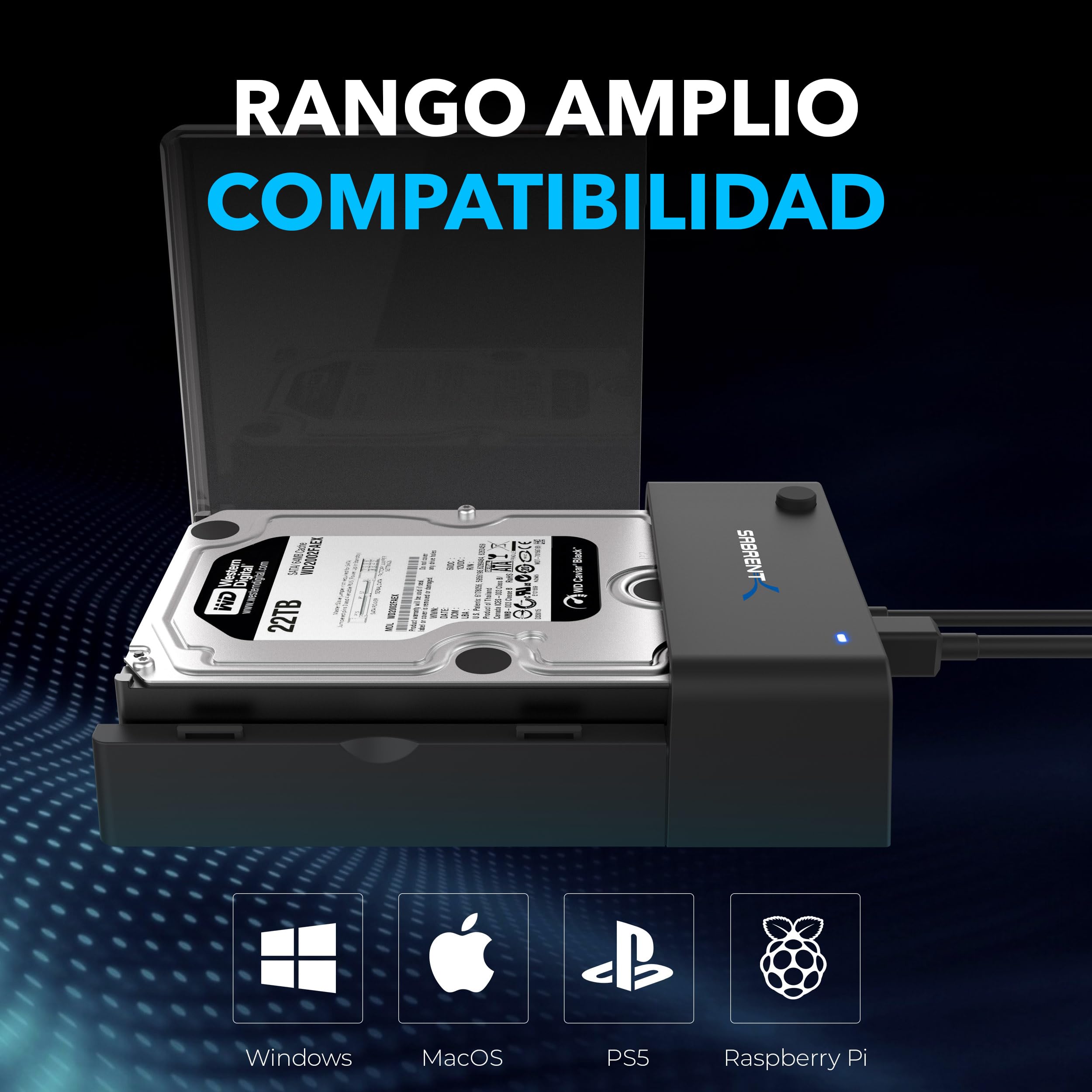 SABRENT Carcasa para SATA SDD/HDD de 2,5/3,5" | USB 3.0 | Soporta UASP y Trim | Instalación sin Herramientas [EC-DFLT]