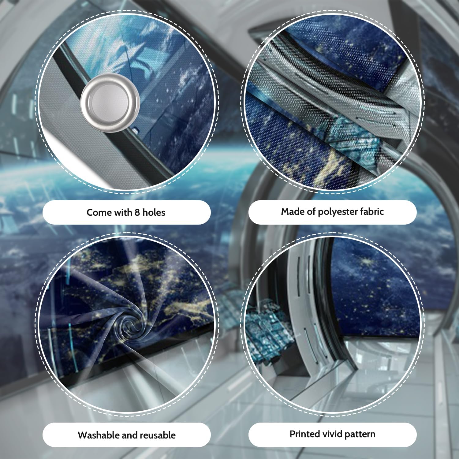 7x16ft Spaceship Interior Garage Door Decor Science Fiction Future Space Capsule Blue Planet Earth Garage Door Background or Sci-fi Universe Exploration Theme Parties Banner