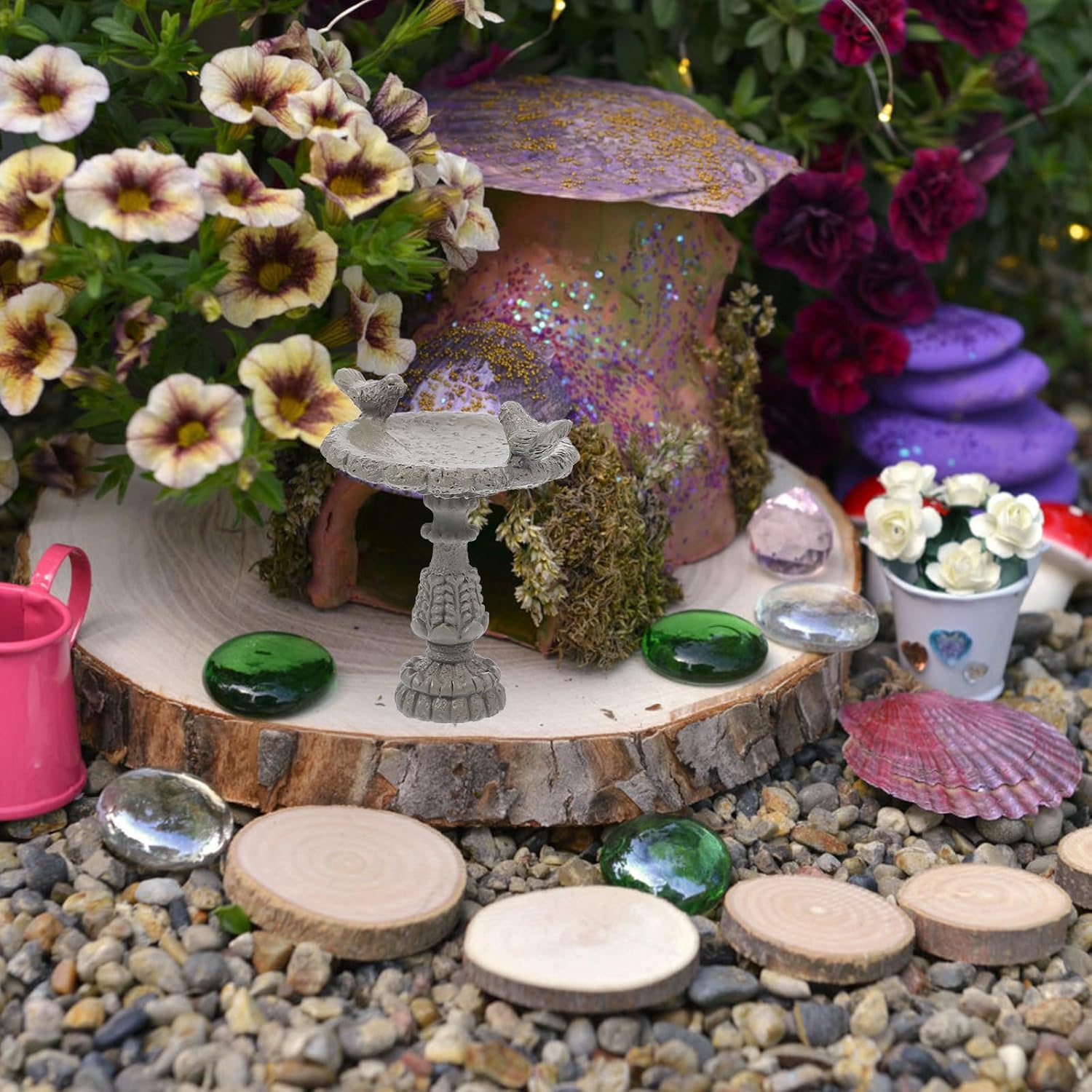 TOYANDONA 1：12 Pool Dollhouse Fountain Decor Micro Landscape Decor Dollhouse Grey Stone Bird Bath Micro Landscape Fountain Garden Accessories Bird Bath Ornament Model Miniature Resin