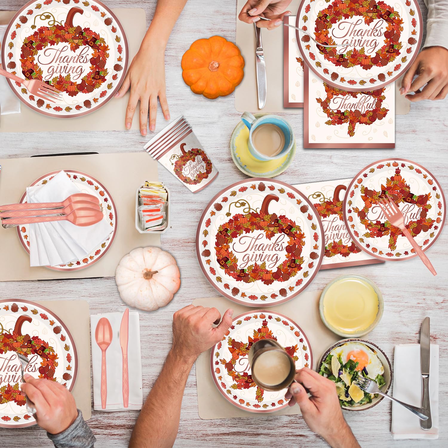 Juego Vajilla Desechable Acción De Gracias 24 Personas | Platos Y Servilletas Otoño, Decoración Fiesta
