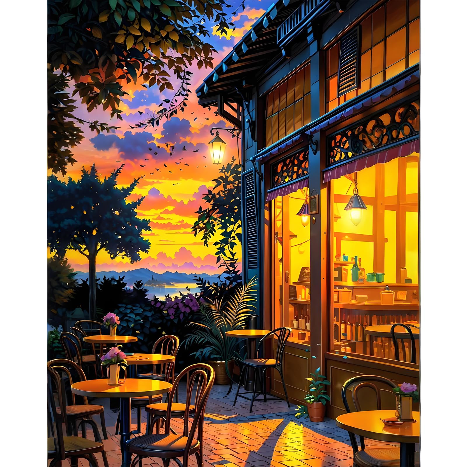Camocin Art Paint by Numbers for Adults, Sunset Adult Paint by Number Canvas Kits Without Frame, Landscape Oil Painting by Numbers Kit for Gift Home Wall Decor 16 x 20 Inch