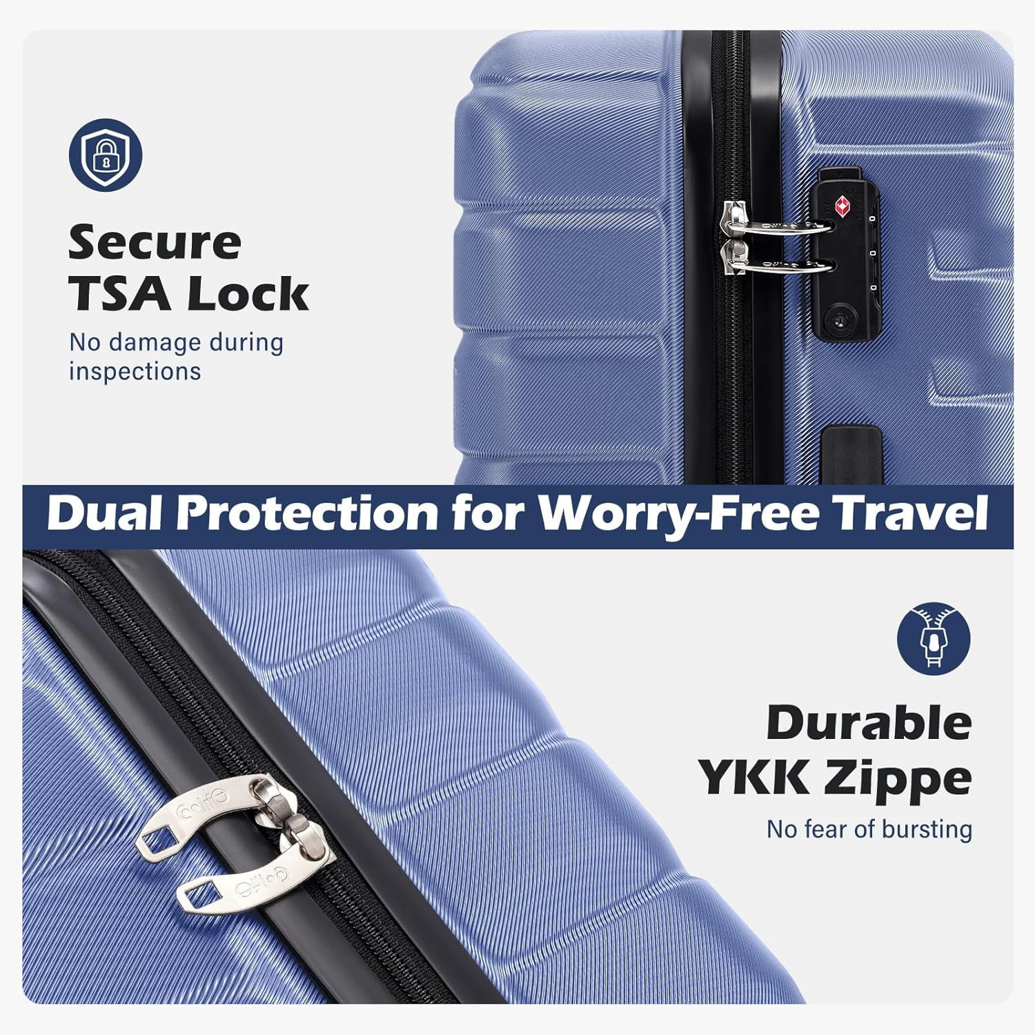 Coolife Expandable Large Checked Luggage with Spinner Wheels, Hard Shell Suitcase TSA Lock Rolling Travel Luggage 28-inch,Blue - Image 2