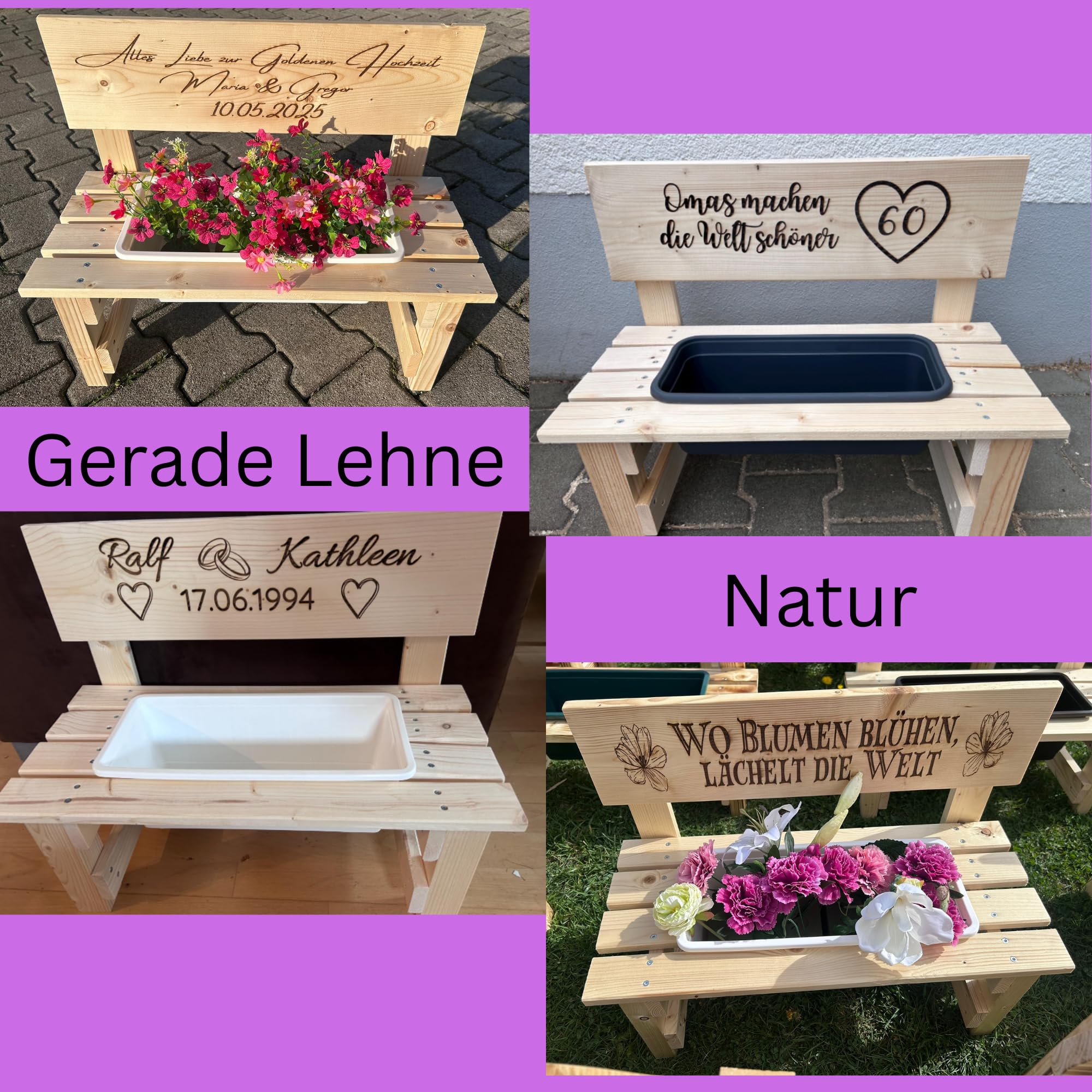 Generisch Personalisierte Blumenbank aus Holz – Pflanzbank mit Namensgravur – Dekorative Pflanzenbank für Innen & Außen - Outdoor Garten Oma Mama Muttertag Geburtstag Geschenk Hochzeit