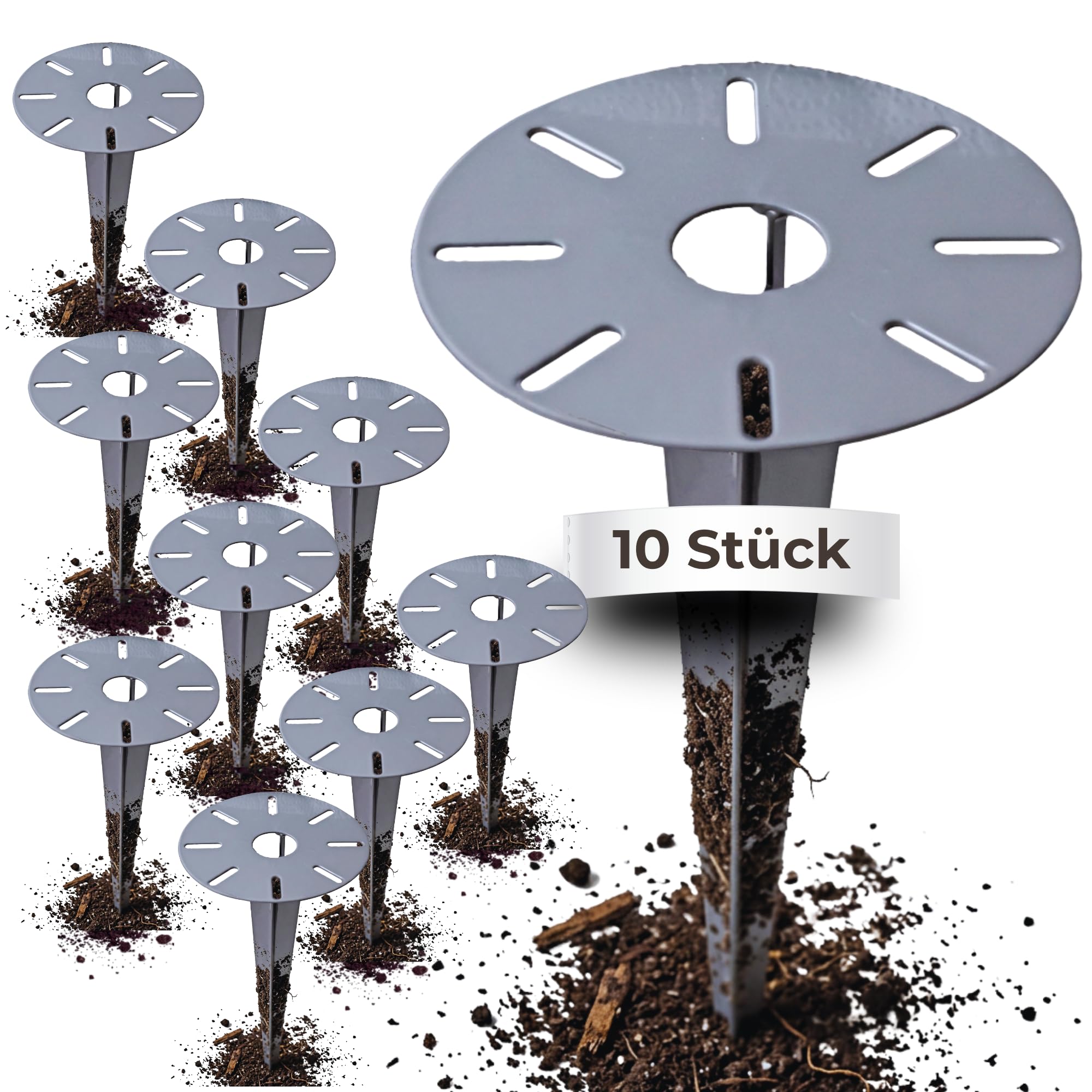 Novatool 10 picchetti da terra Ø 15,5 x H 30,5 cm, zincati, fissaggio a terra per lampade a terra, accessori da giardino, accessori da giardino, colonne di ancoraggio, picchetto in acciaio