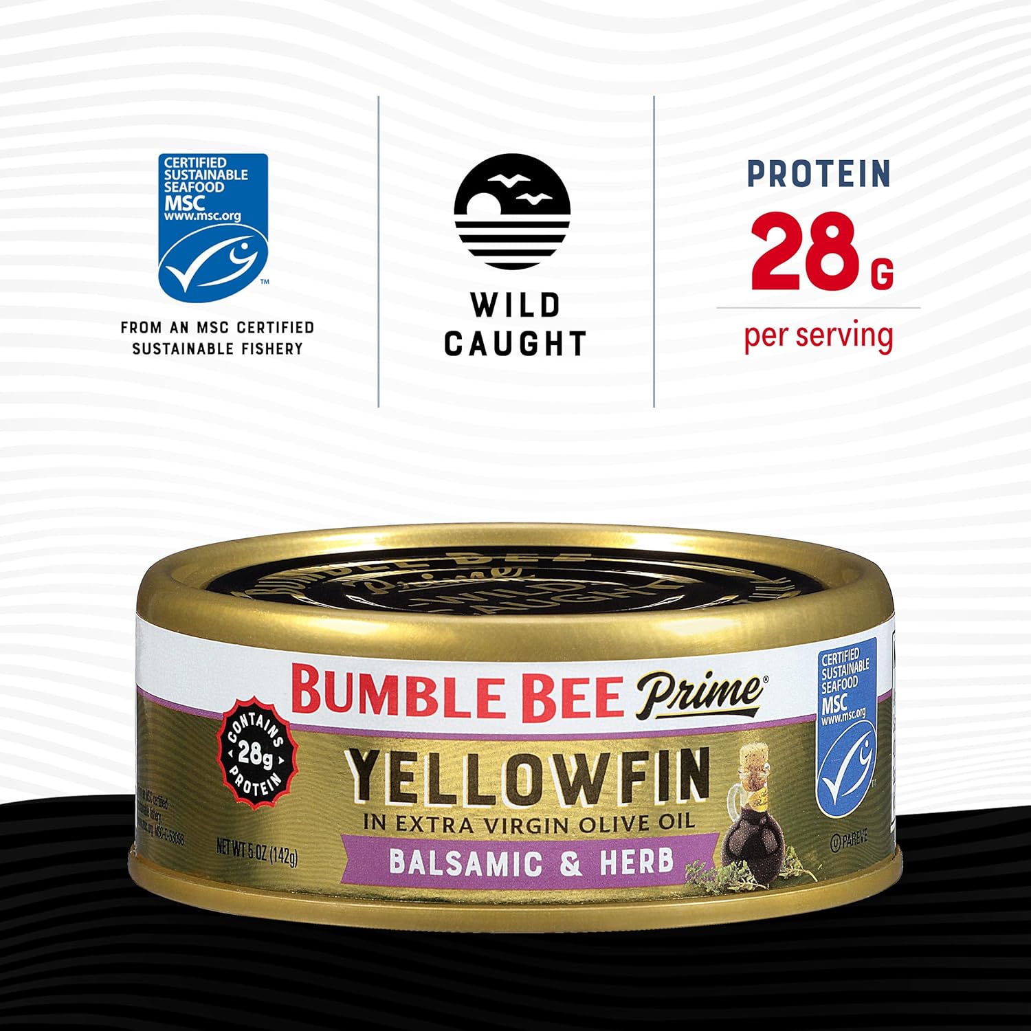 Bumble Bee Prime Balsamic & Herb Yellowfin Tuna in Extra Virgin Olive Oil, 5 oz Easy Open Cans (Pack of 12) - Wild Caught Ahi Tuna - 28g Protein - Non-GMO, MSC Certified Sustainable Seafood