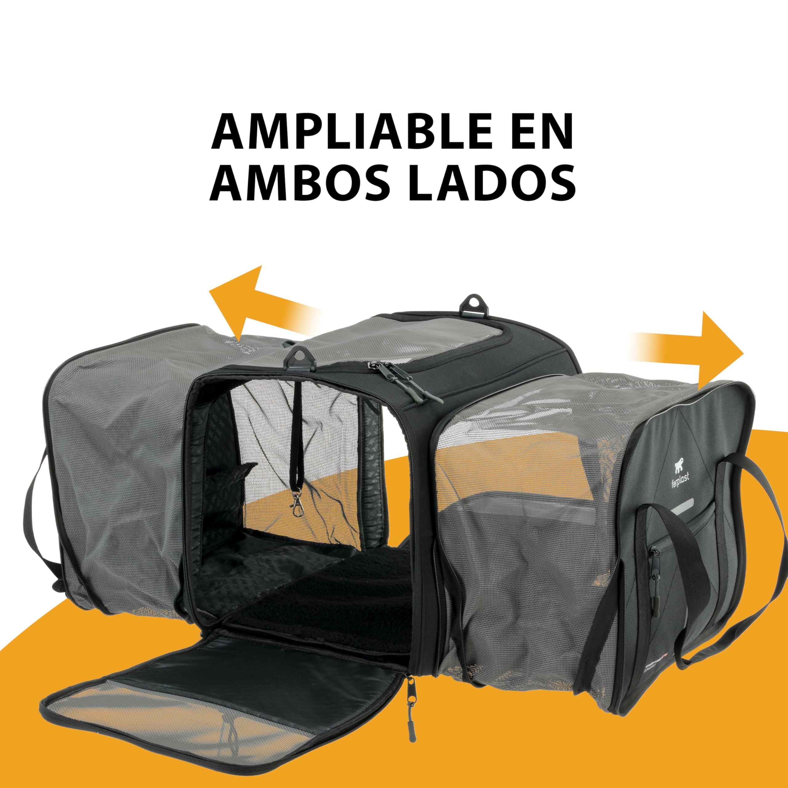 Ferplast Transportín Gato Voyager Pro, Transportín Perro, Mochila para Gatos, Asas y Bandolera Regulables, Correa de Seguridad, Extensible, con Cojín, Máx. 15 kg, 49x37x39h cm, Negro