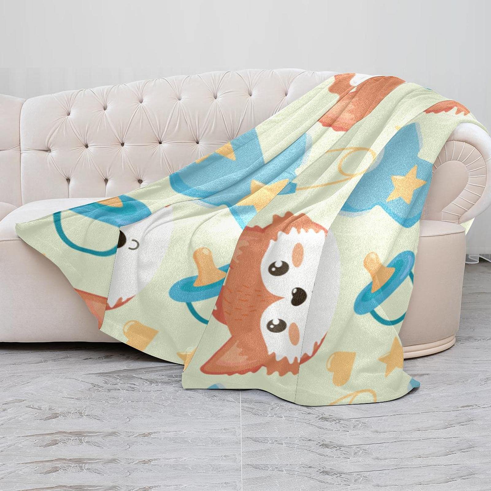 Niedlicher Baby-Fuchskopf, kurzer Schnuller-Fleece-Überwurf, superweich, luxuriöse Bettdecke