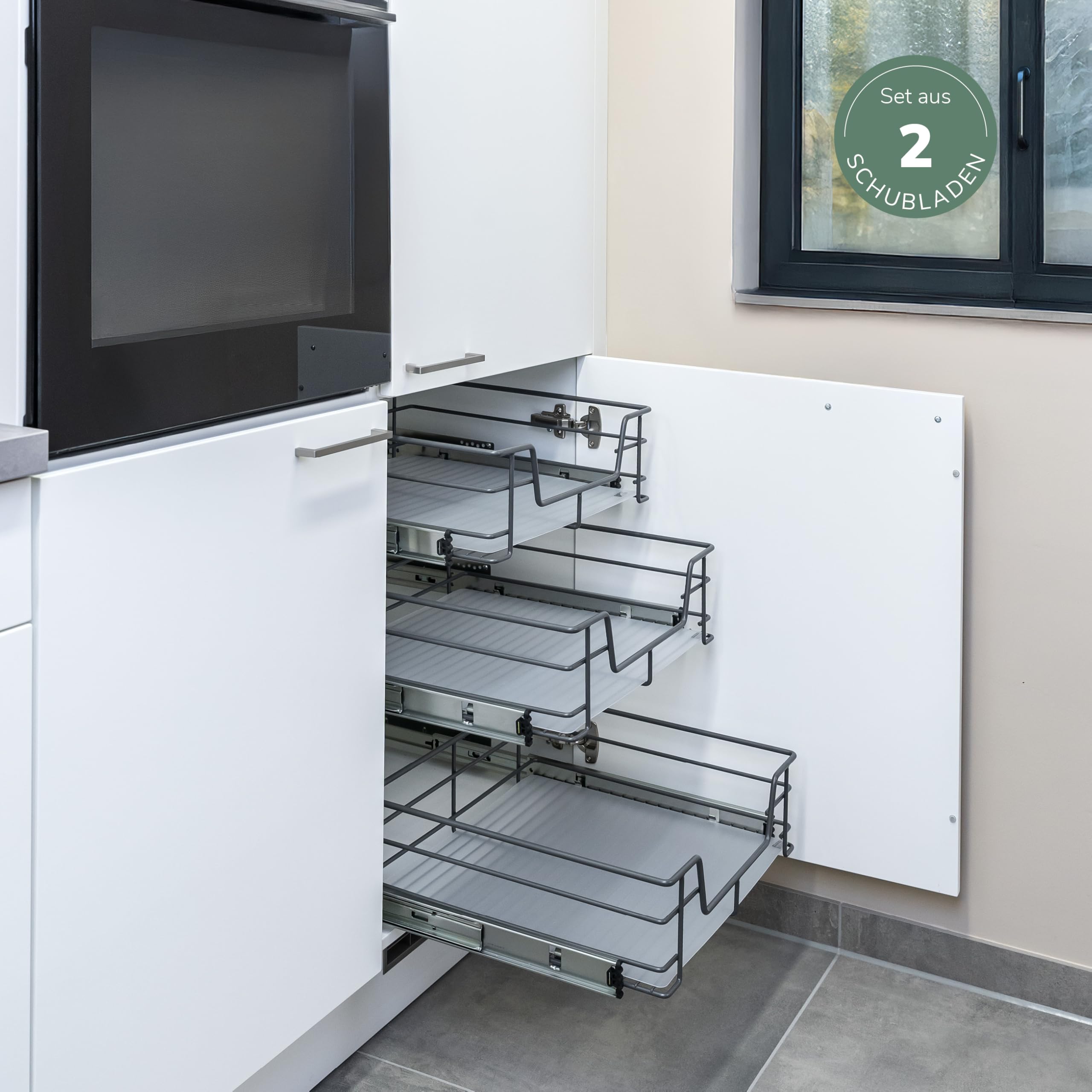bremermann Teleskopschubladen 2er Set - 60 cm mit Einlegeboden, K�chenschublade zum Nachr�sten, Vollauszug mit Teleskop-Schienen, ideal f�r K�che, Bad & Schlafzimmer, aus Metall (Grau)