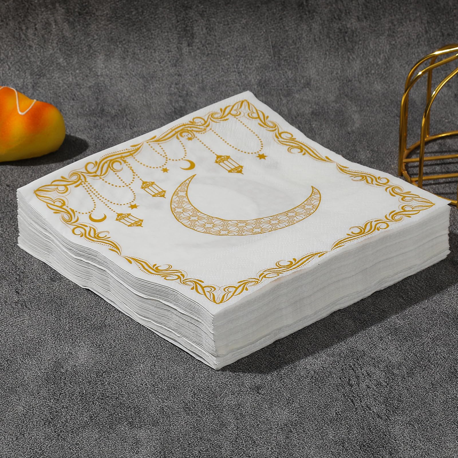 Servietten Goldener Mond Weiß Happy Birthday Servietten Hochzeit Kindergeburtstag Cocktailservietten Party Geburtstagsservietten Servierten Disposable Napkins Pack of 30(33x33cm)