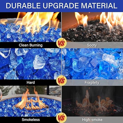 Miniatura 6 de NUPICK Fire Glass - Mezcla mixta Bahama de 20 libras para hoguera y chimenea de gas, roca de vidrio templado de 12-34 pulgadas en azul y blanco
