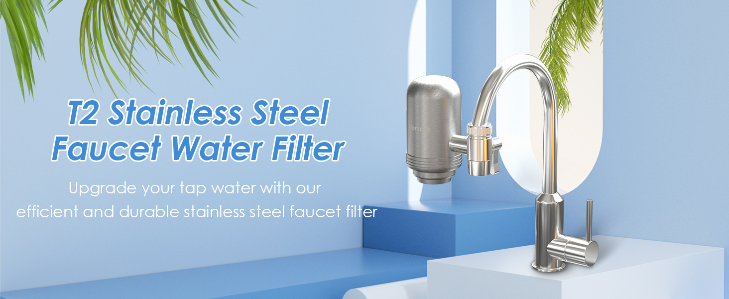 Vortopt Filtro Rubinetto In Acciaio Inossidabile, 400 Galloni Filtro Acqua Rubinetto, Depuratore Acqua Rubinetto, Rimuove Sabbia, Cloro E Cattivo Gusto, T2 (2 Filtri Incluso