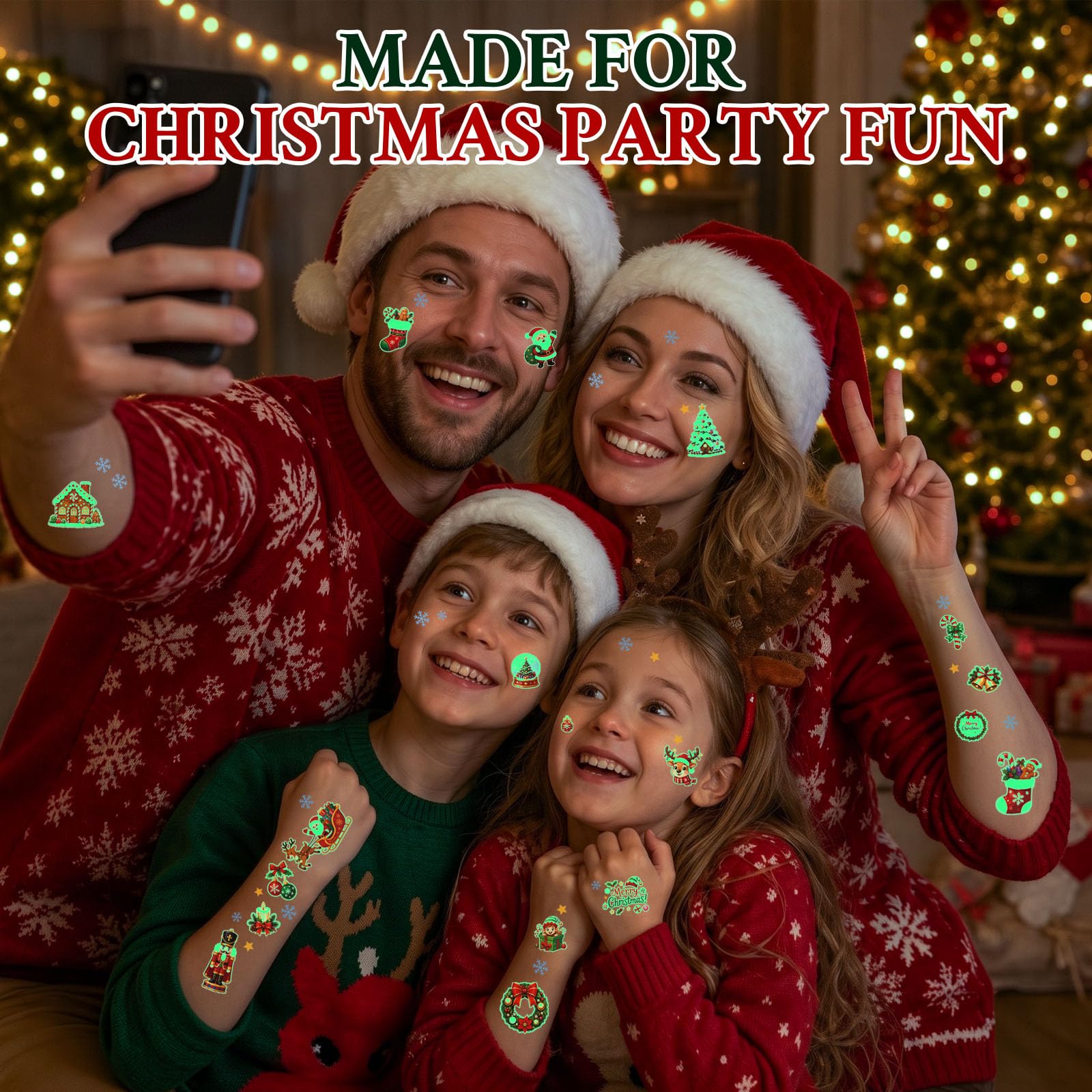 LovesTown 150PCS Christmas Glow in the Dark Temporary Tattoos, 20 Sheets