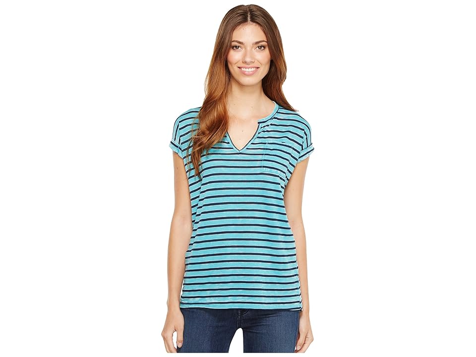 

Allen Allen Stripe Split-Neck Tee (Surf) Women's T Shirt