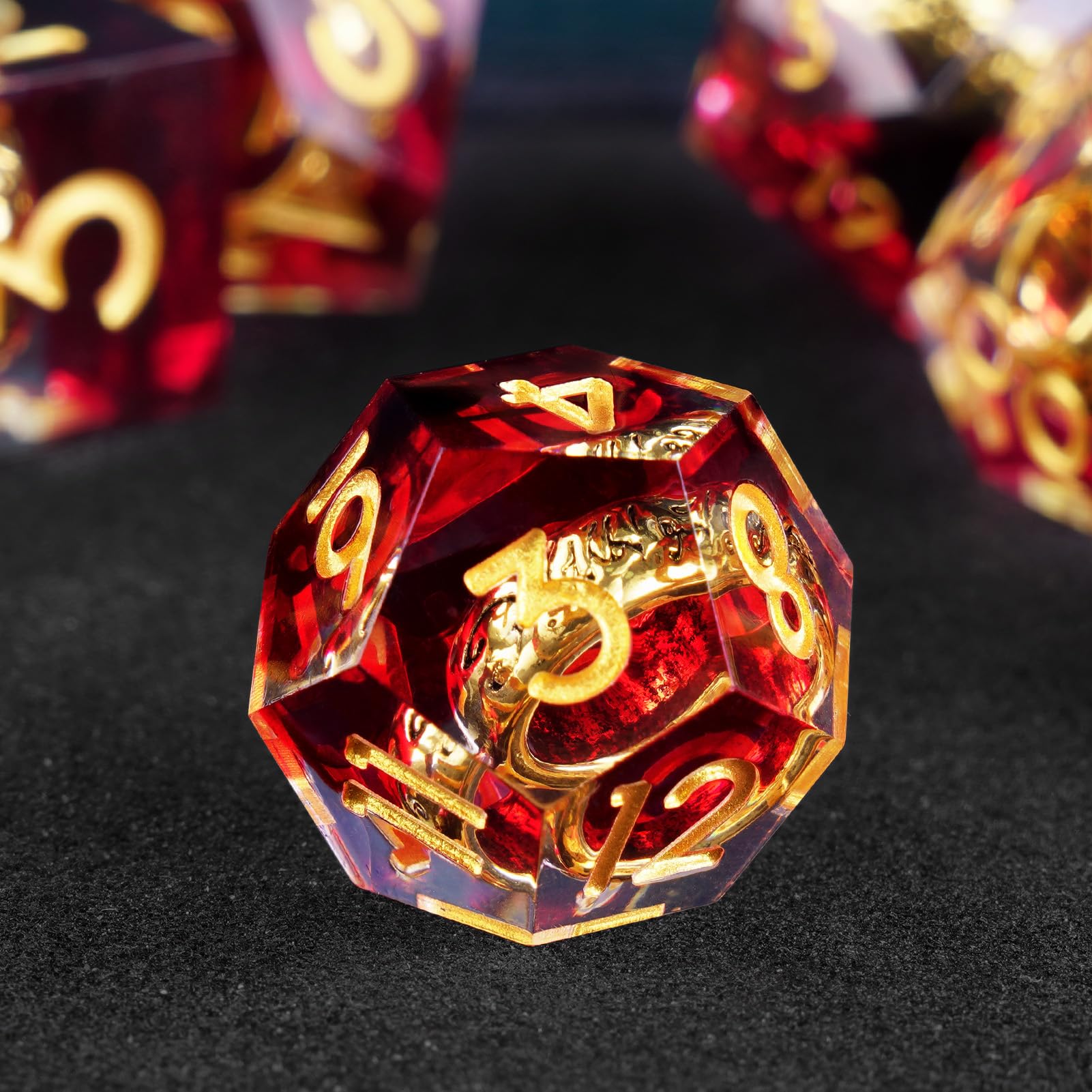 ORUZA DND - Set di dadi D&D fatti a mano, in resina sintetica con bordi appuntiti, per dungeon e dragon, Pathfinder, giochi da tavolo RPG MTG, con confezione regalo, 7 pezzi