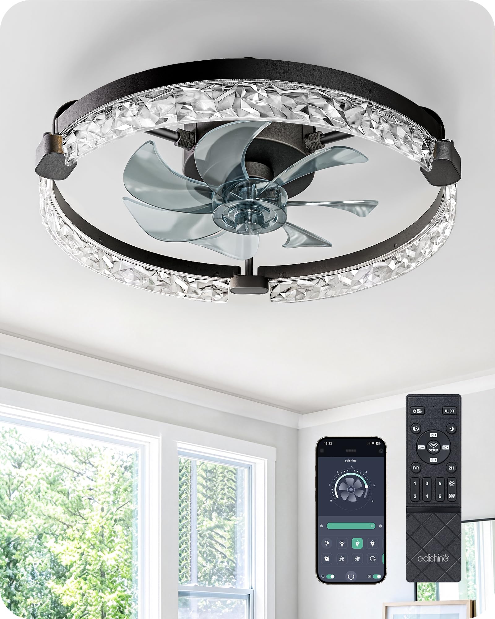 Photo 1 of EDISHINE 20" Black Ceiling Fan with Light