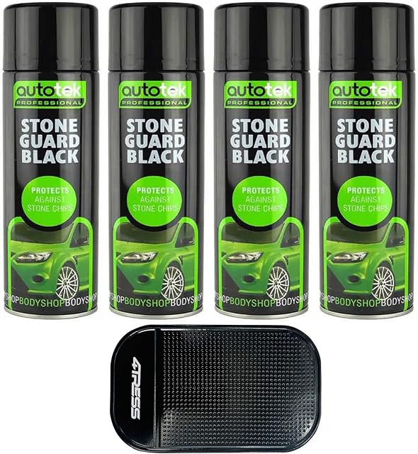4TRESS Pack of 4 500ml Auto tek Car Body Paint Chip Stone Guard Black Protection Spray Aerosol Cans Non Slip Car Dash Mat